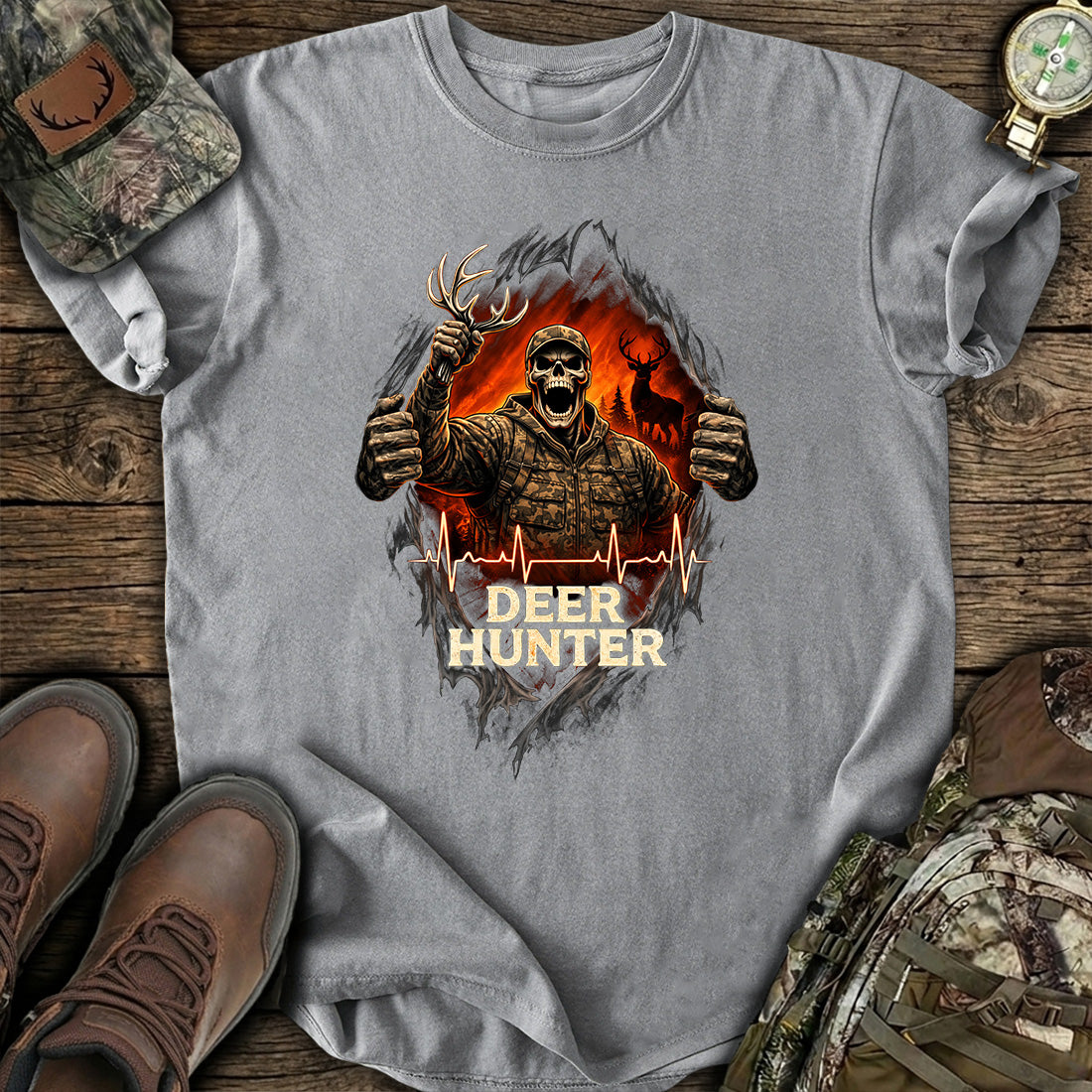Deer Hunter Skull Graphic T-Shirt