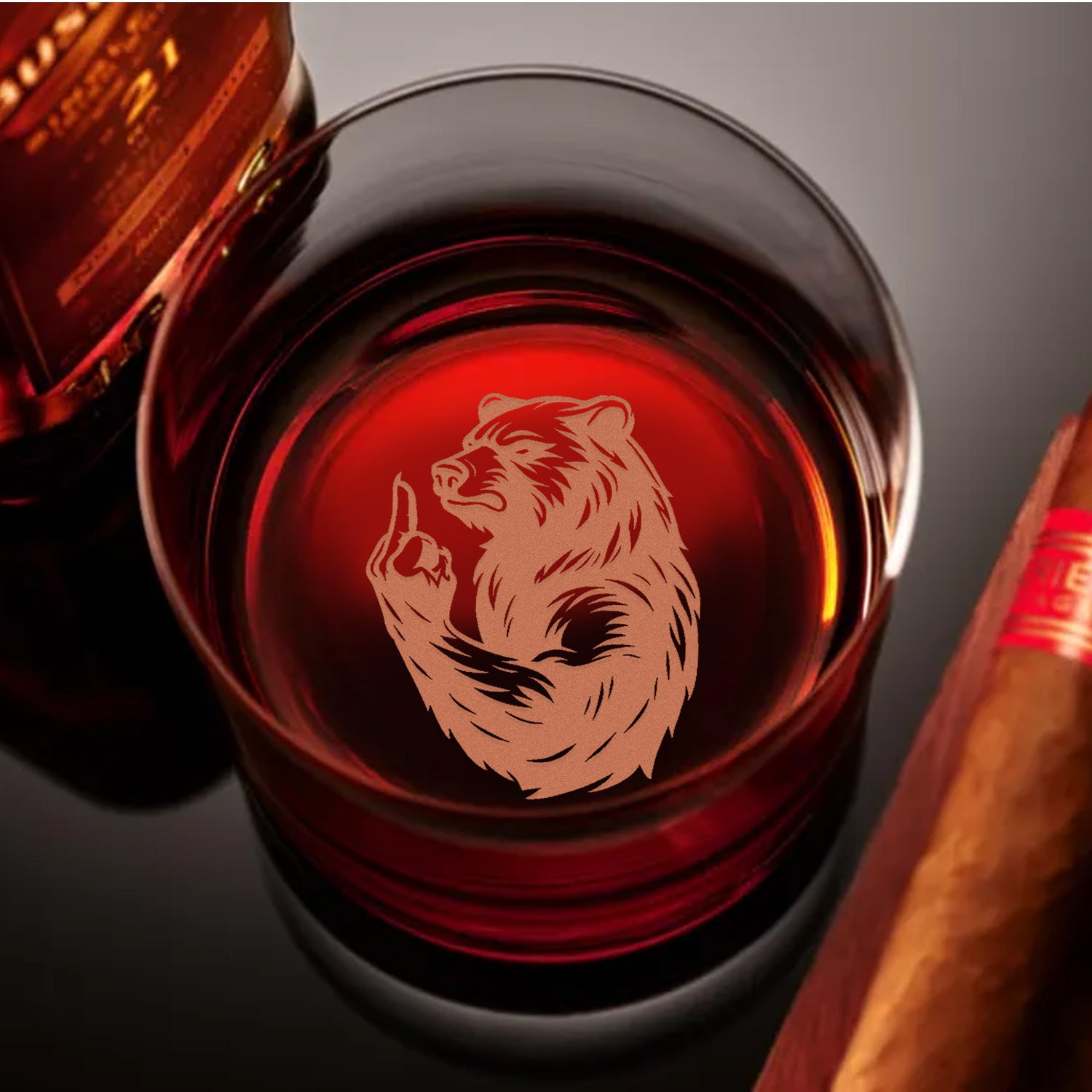 Bear Engraved Whiskey Glass – Funny Middle Finger Whiskey Glass for Men, Unique Barware Gift