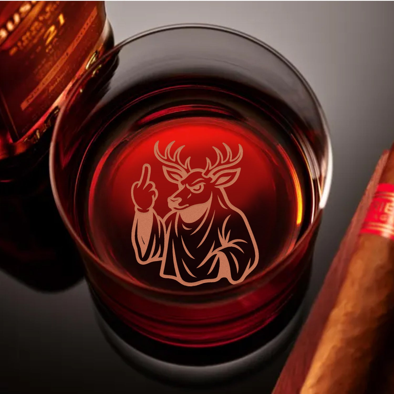 Deer Halloween Engraved Whiskey Glass – Funny Middle Finger Gifts for Hunters & Whiskey Lovers,