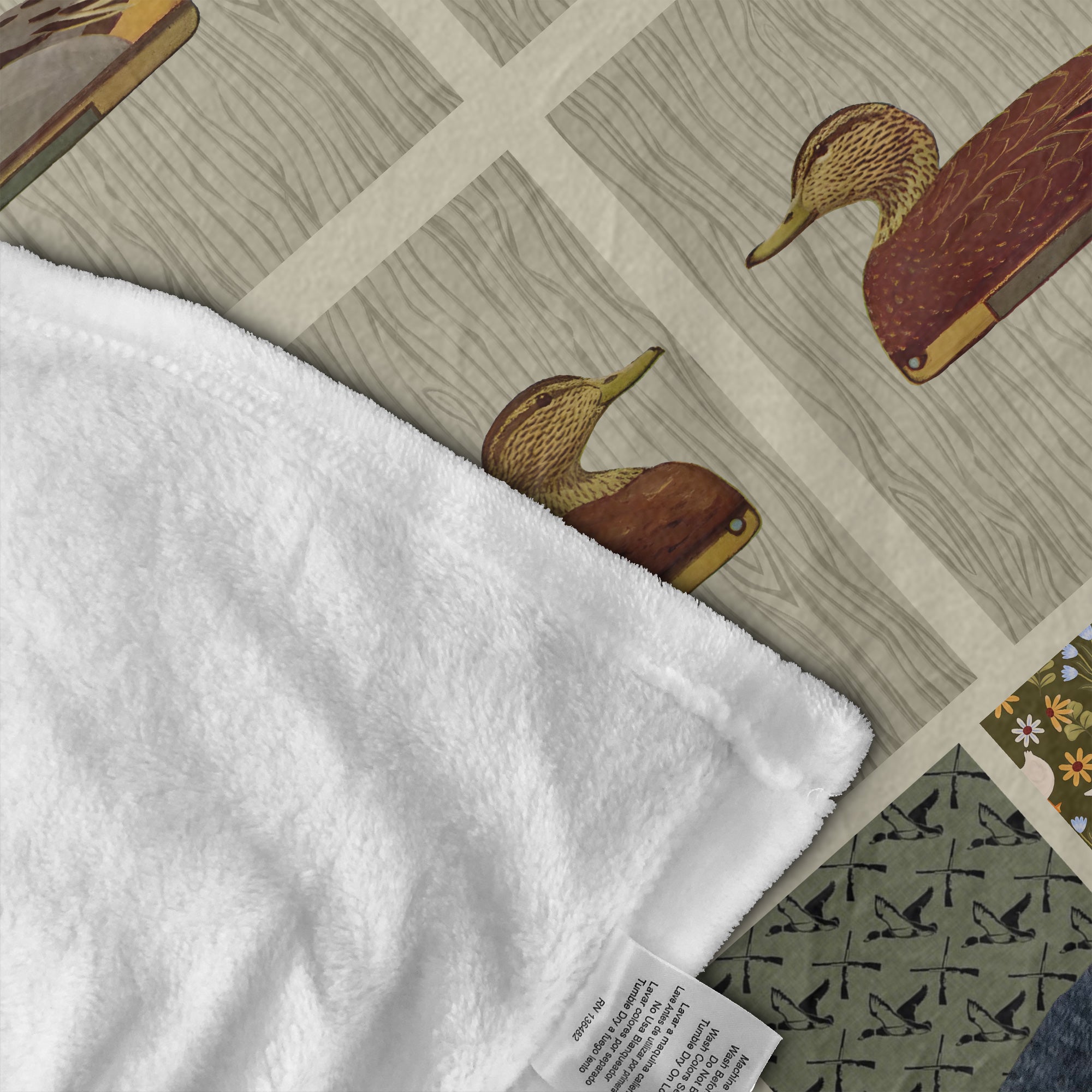 Duck Decoy Patchwork Fleece Blanket – Cozy Hunting Cabin Gift