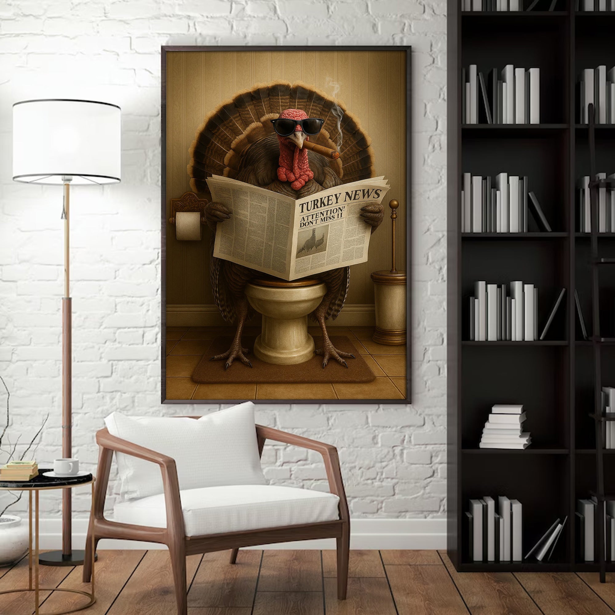Turkey Reading News Smoking Bathroom Wall Art – Rustic Decor for Men, Hilarious Gift for Men, Hunter
