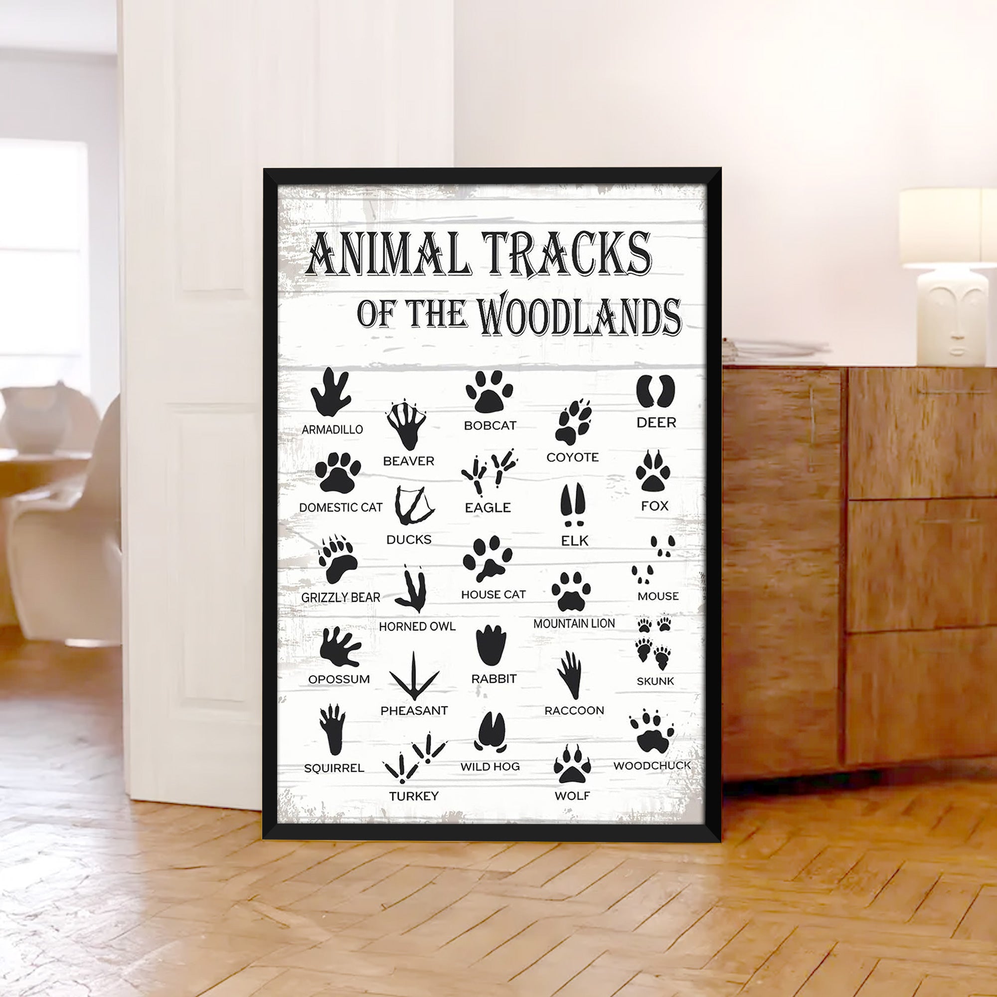 Animal Tracks of the Woodlands Canvas – Rustic Cabin Wall Art for Hunters & Nature Lovers