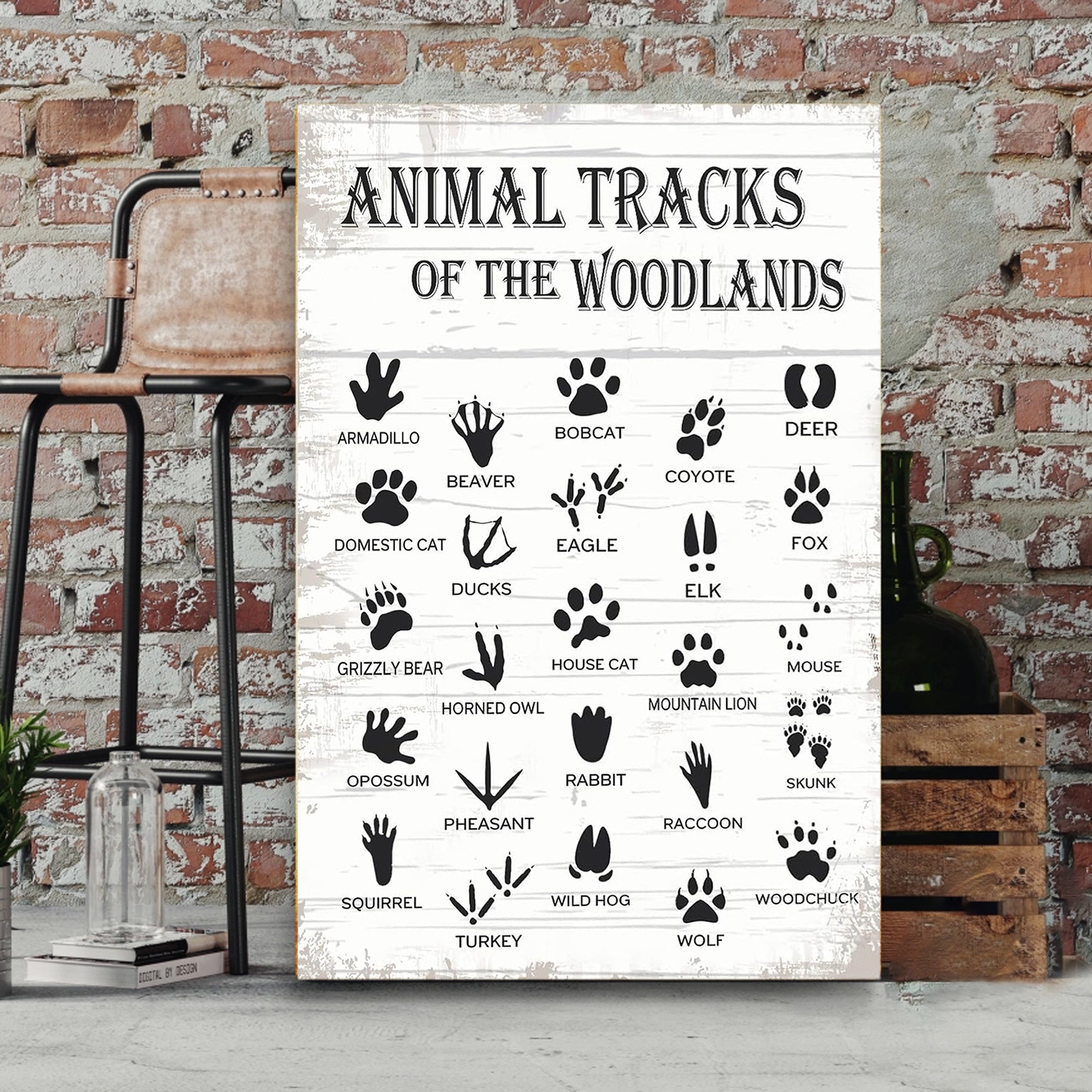 Animal Tracks of the Woodlands Canvas – Rustic Cabin Wall Art for Hunters & Nature Lovers