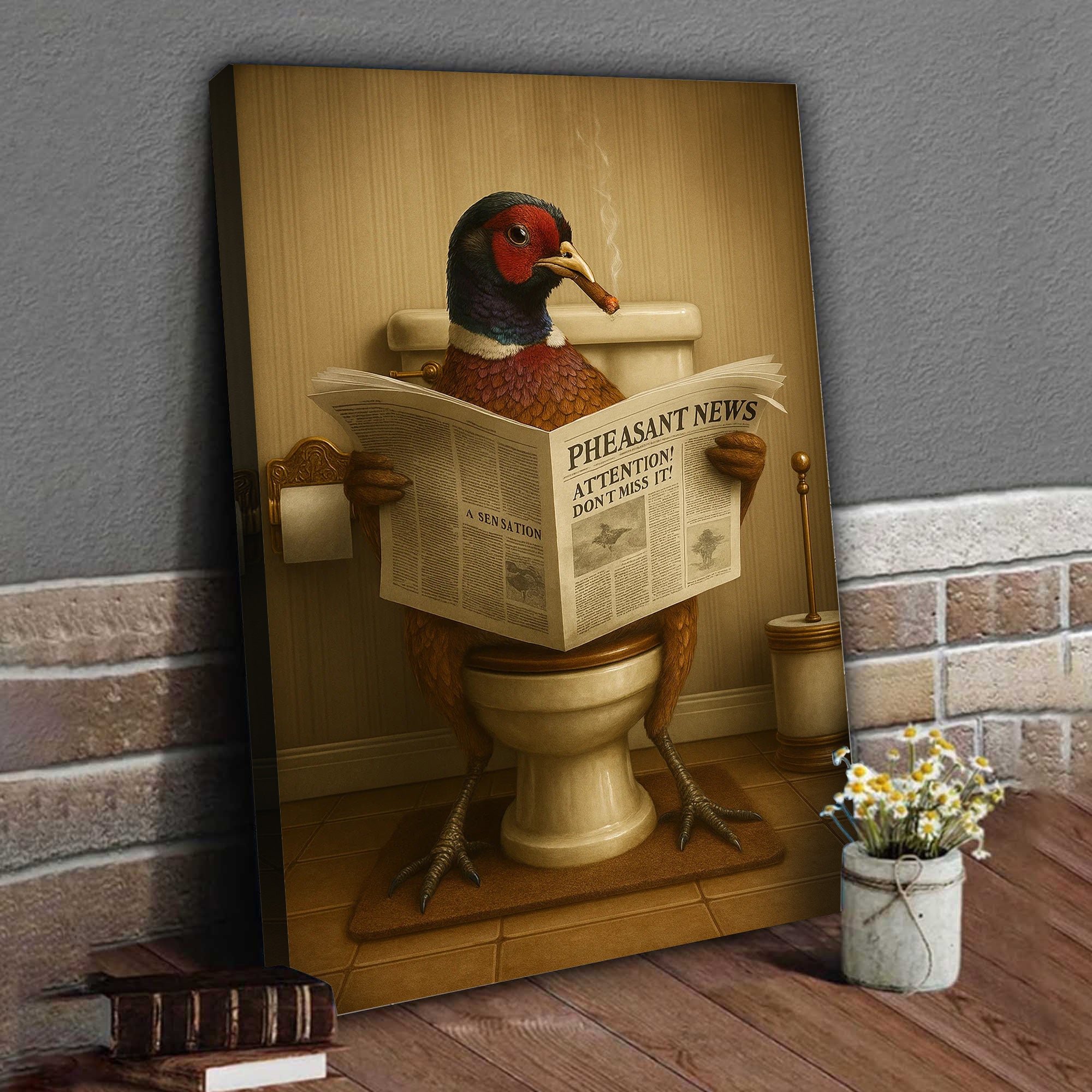 Phesan Reading News Smoking Bathroom Wall Art – Rustic Decor for Men, Hilarious Gift for Men, Hunter