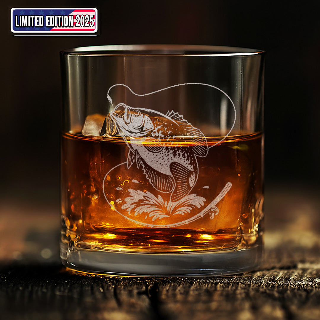 Fishing Engraved Whiskey Glass, Custom Rocks Glass Gift for Fisherman, Outdoor Barware