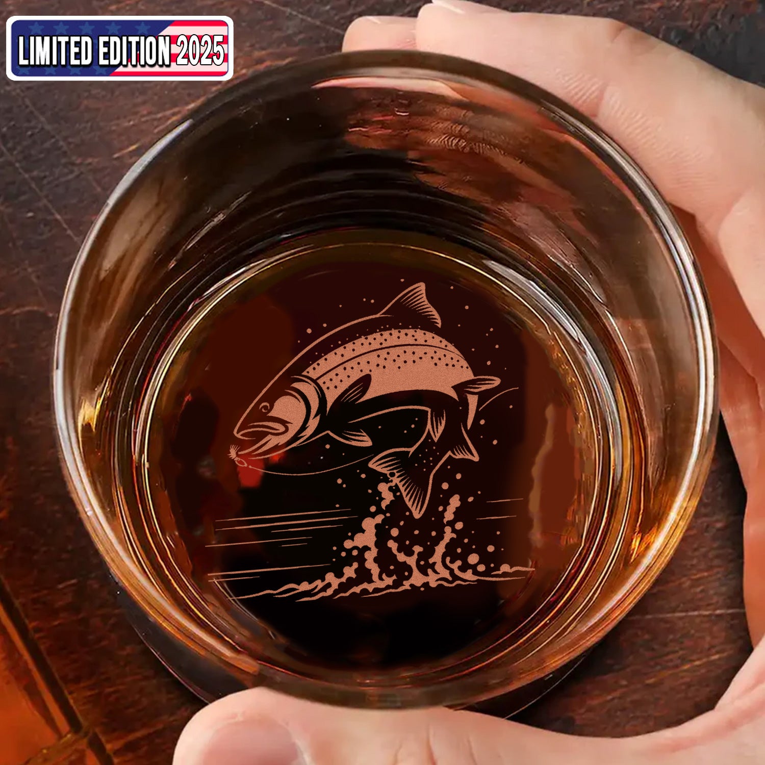 Fishing Engraved Whiskey Glass – Fish Design - Unique Gift for Fishermen & Outdoor Lovers