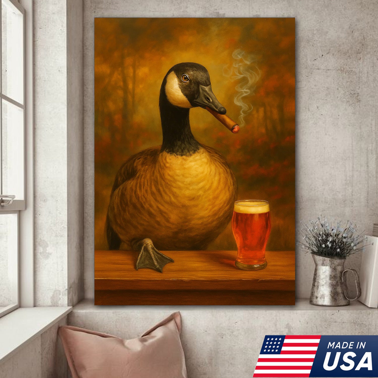Funny Goose Smoking & Drinking Cocktail Glasses Canvas – Farmhouse Cabin Wall Art