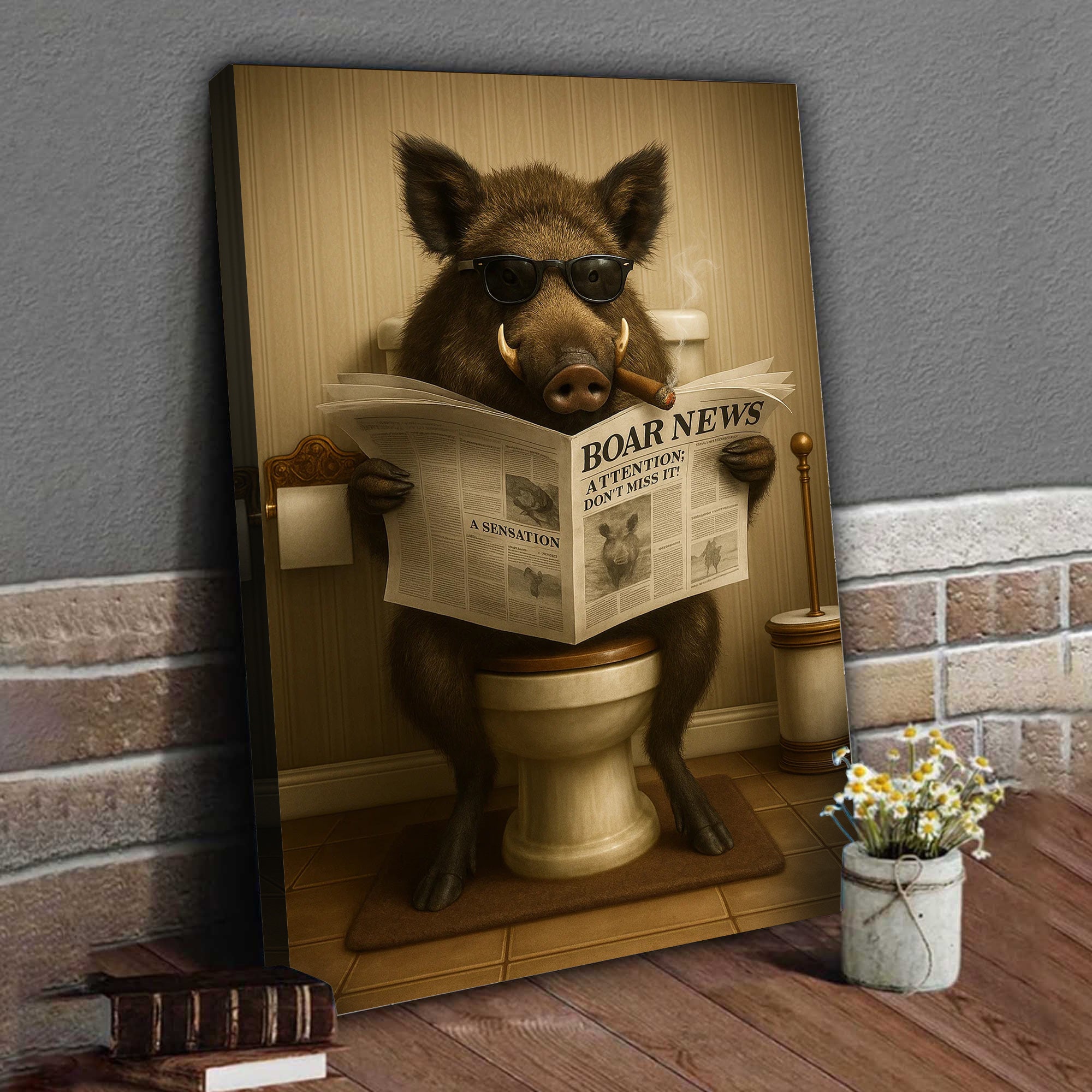 Smoking Boar Canvas – Funny Wildlife Wall Art for Hunters & Animal Lovers