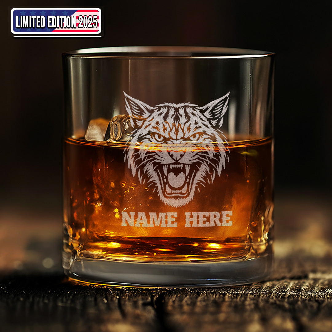 Personalized Whiskey Glass – Engraved Tiger Head, Custom Glass for Whiskey Lovers And Man Cave Decor