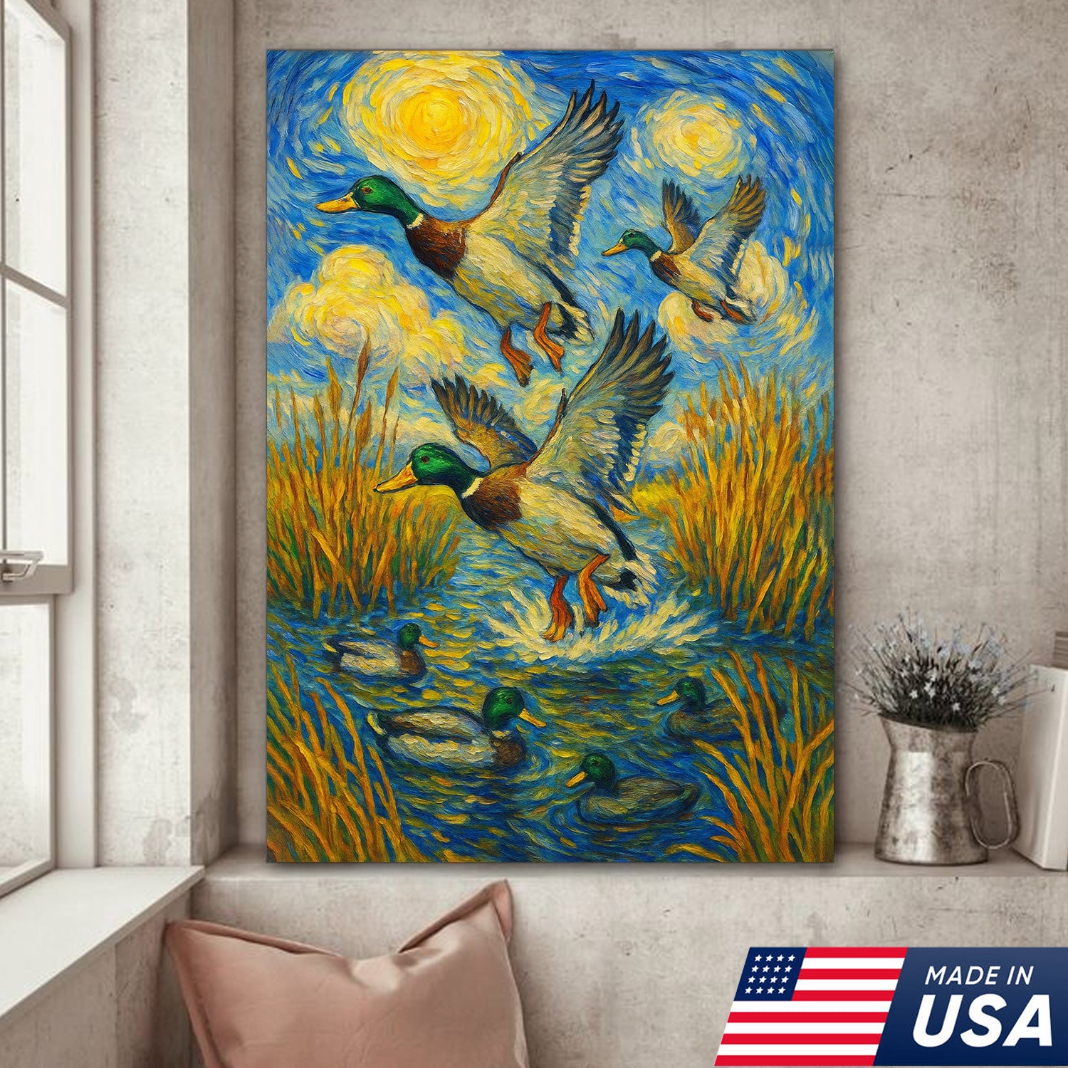 Flying Mallard Duck Hunting Canvas – Rustic Wildlife Wall Art USA Made
