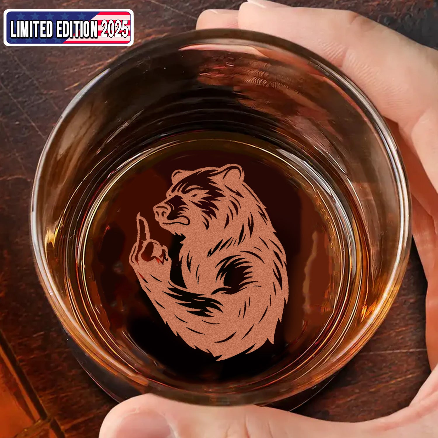 Bear Engraved Whiskey Glass – Funny Middle Finger Whiskey Glass for Men, Unique Barware Gift