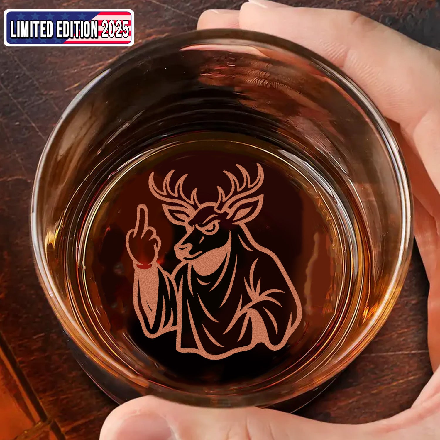 Deer Halloween Engraved Whiskey Glass – Funny Middle Finger Gifts for Hunters & Whiskey Lovers,
