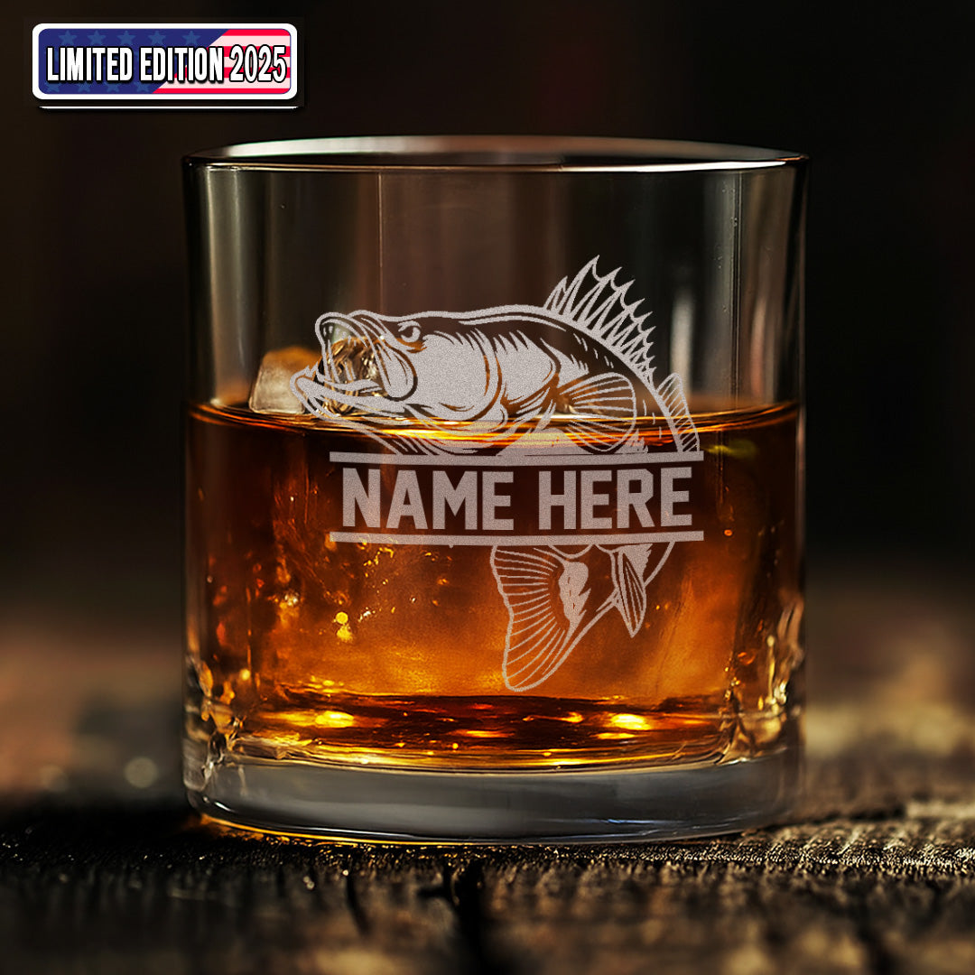 Personalized Fishing Whiskey Glass, Custom Engraved Bass Whiskey Glass Gift for Fishermen 2025 Limited Edition