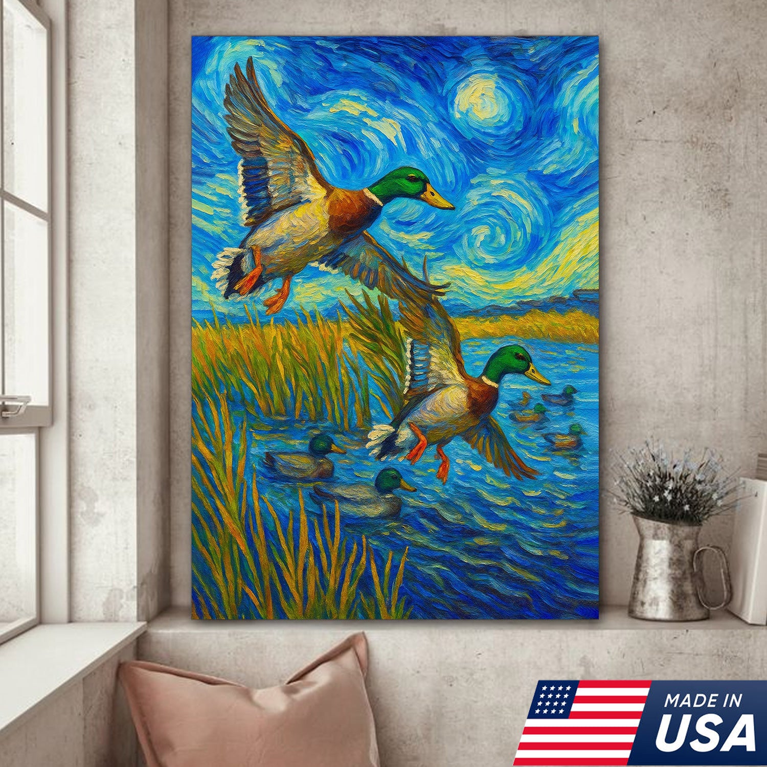 Mallard Duck Hunting Canvas Wall Art – Flying Ducks Rustic Decor