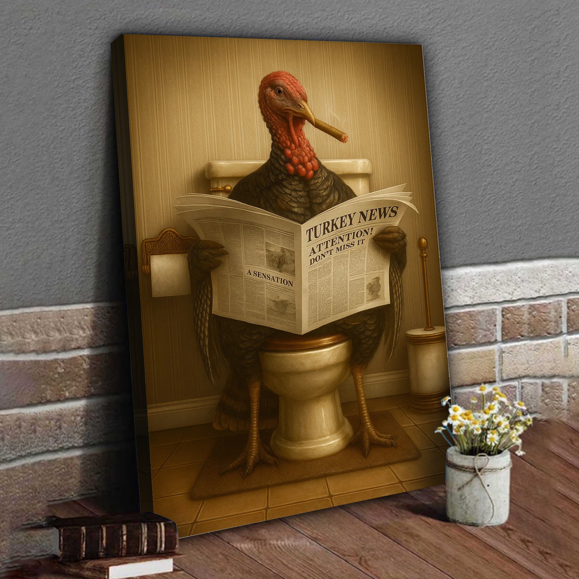 Smoking Turkey Canvas – Funny Bathroom Wall Art for Hunters & Farmhouse Decor