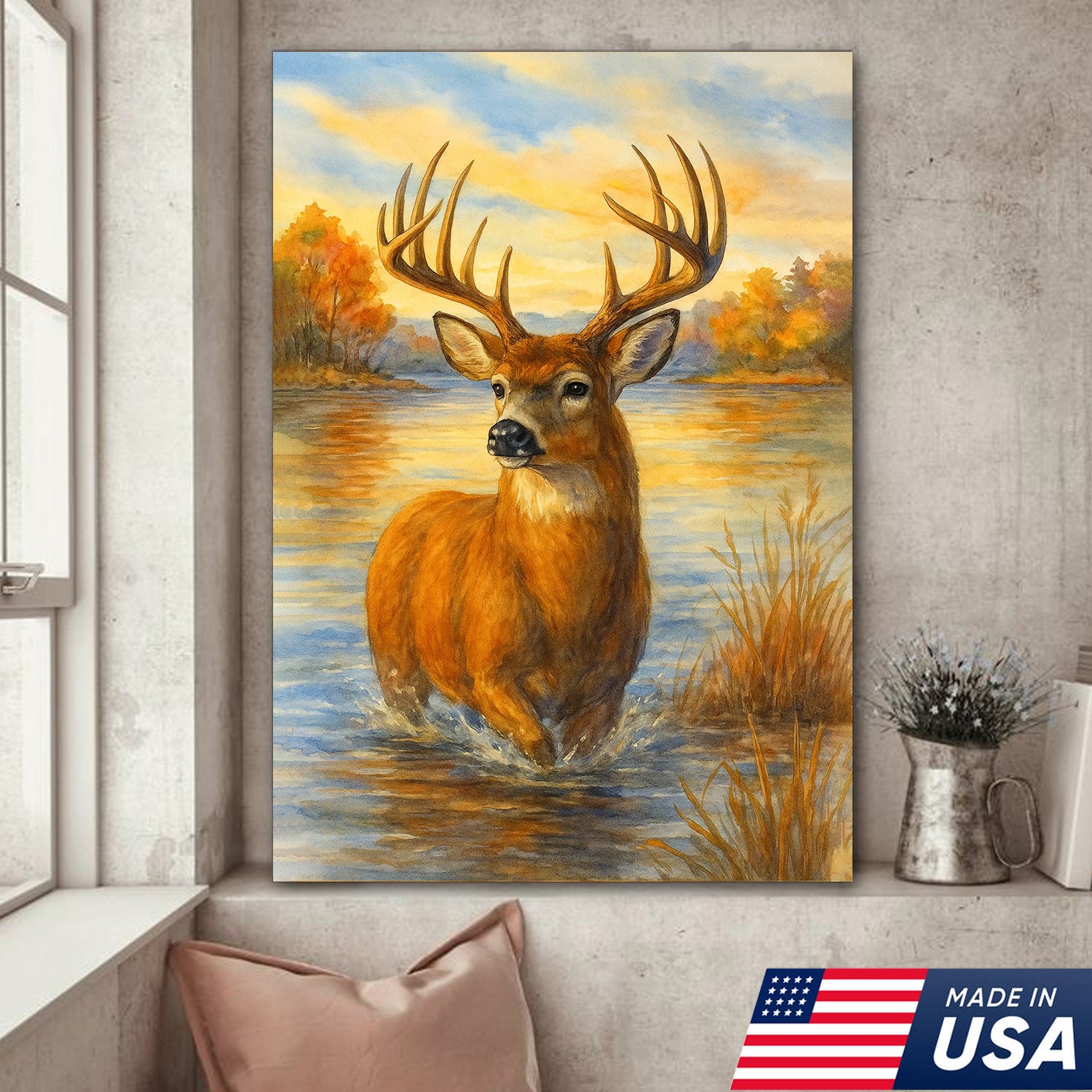 Set of 4 Hunting & Wildlife Canvas Wall Art – Bass, Deer, Turkey & Mallard – Rustic Cabin Lodge Décor