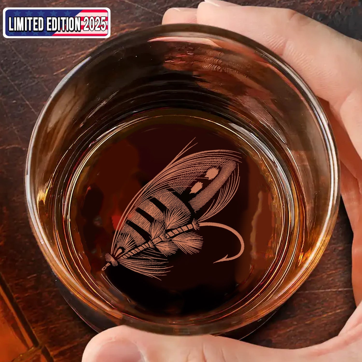 Fly Fishing Engraved Whiskey Glass – Whiskey Glass for Men, Fishermen & Drinking Lovers