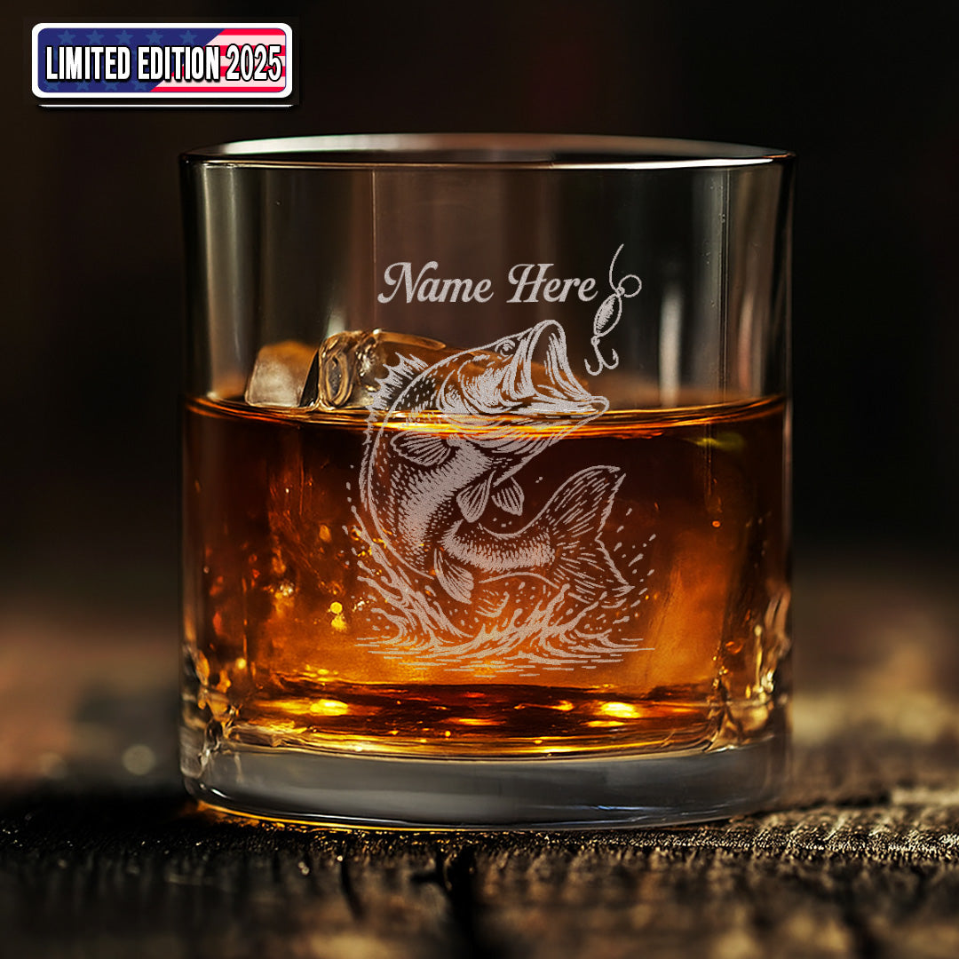 Personalized Bass Fishing Whiskey Glass – Custom Engraved Fisherman Gift with Name 2025 Limited Edition
