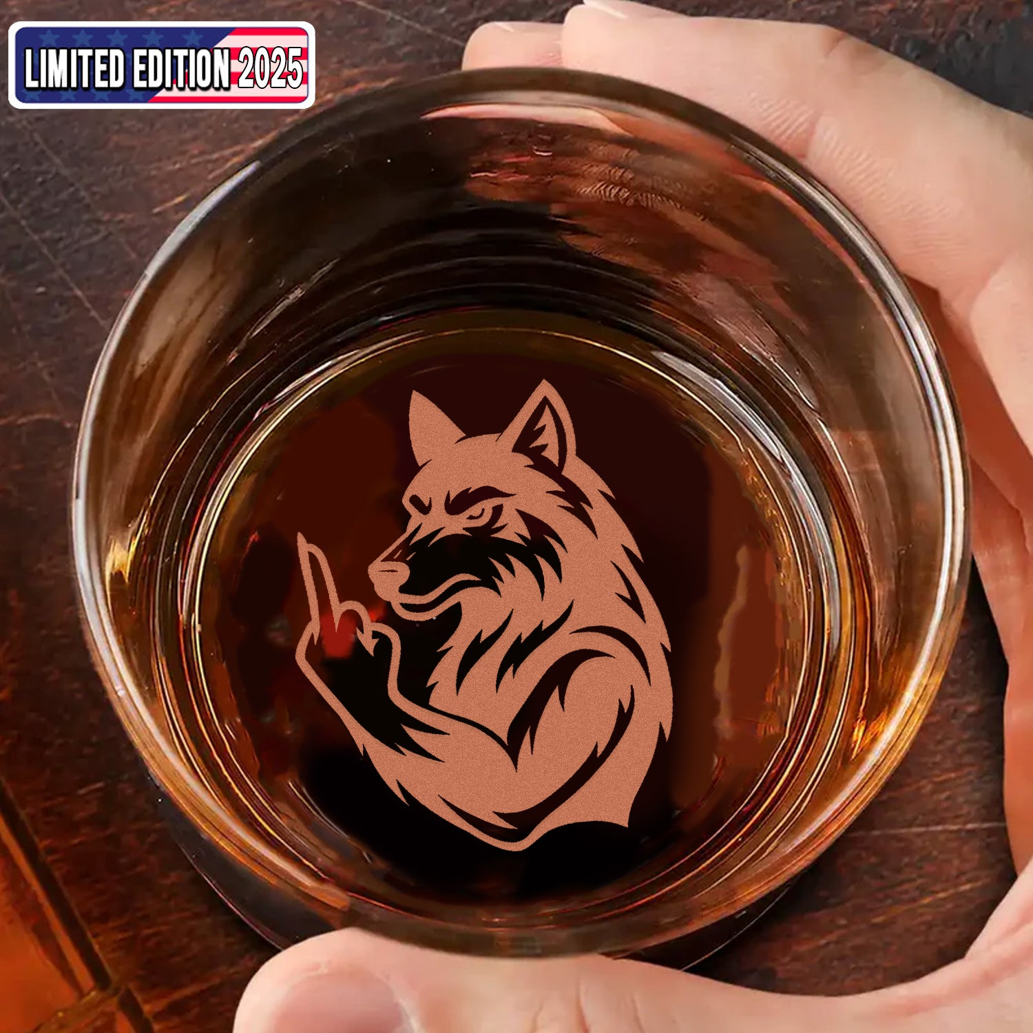 Savage Wolf Engraved Whiskey Glass – Funny Middle Finger Whiskey Glass for Badass Men & Hunters