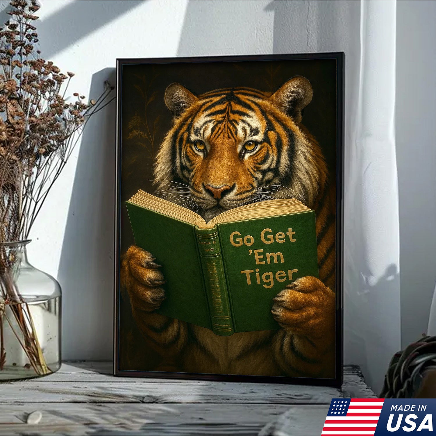 Motivational Tiger Canvas Wall Art - Inspiring Reading Animal Design - Bold Wildlife Artwork for Home Decor