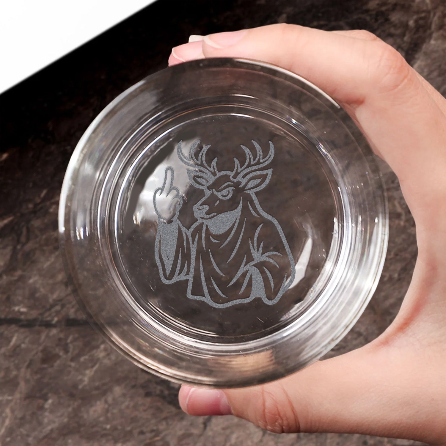 Deer Halloween Engraved Whiskey Glass – Funny Middle Finger Gifts for Hunters & Whiskey Lovers,