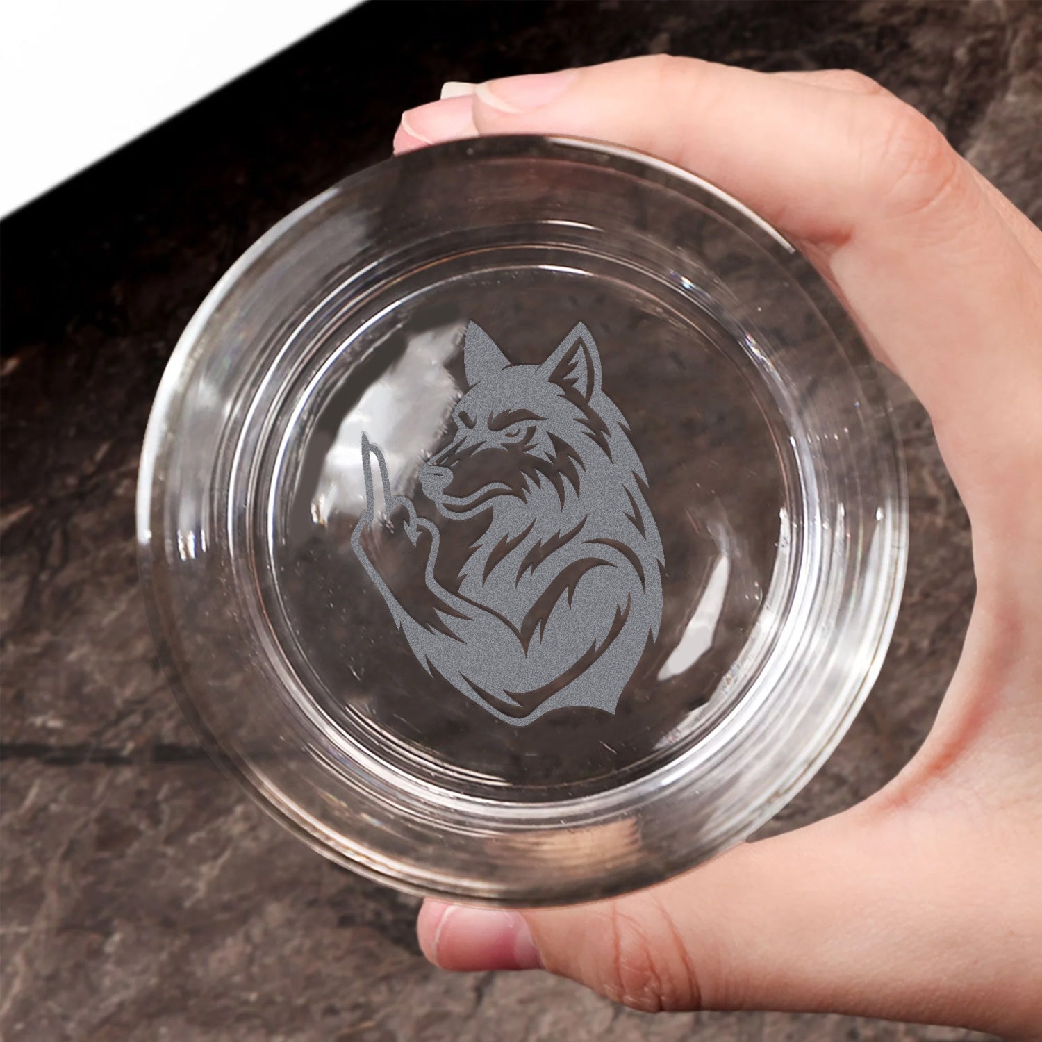 Savage Wolf Engraved Whiskey Glass – Funny Middle Finger Whiskey Glass for Badass Men & Hunters