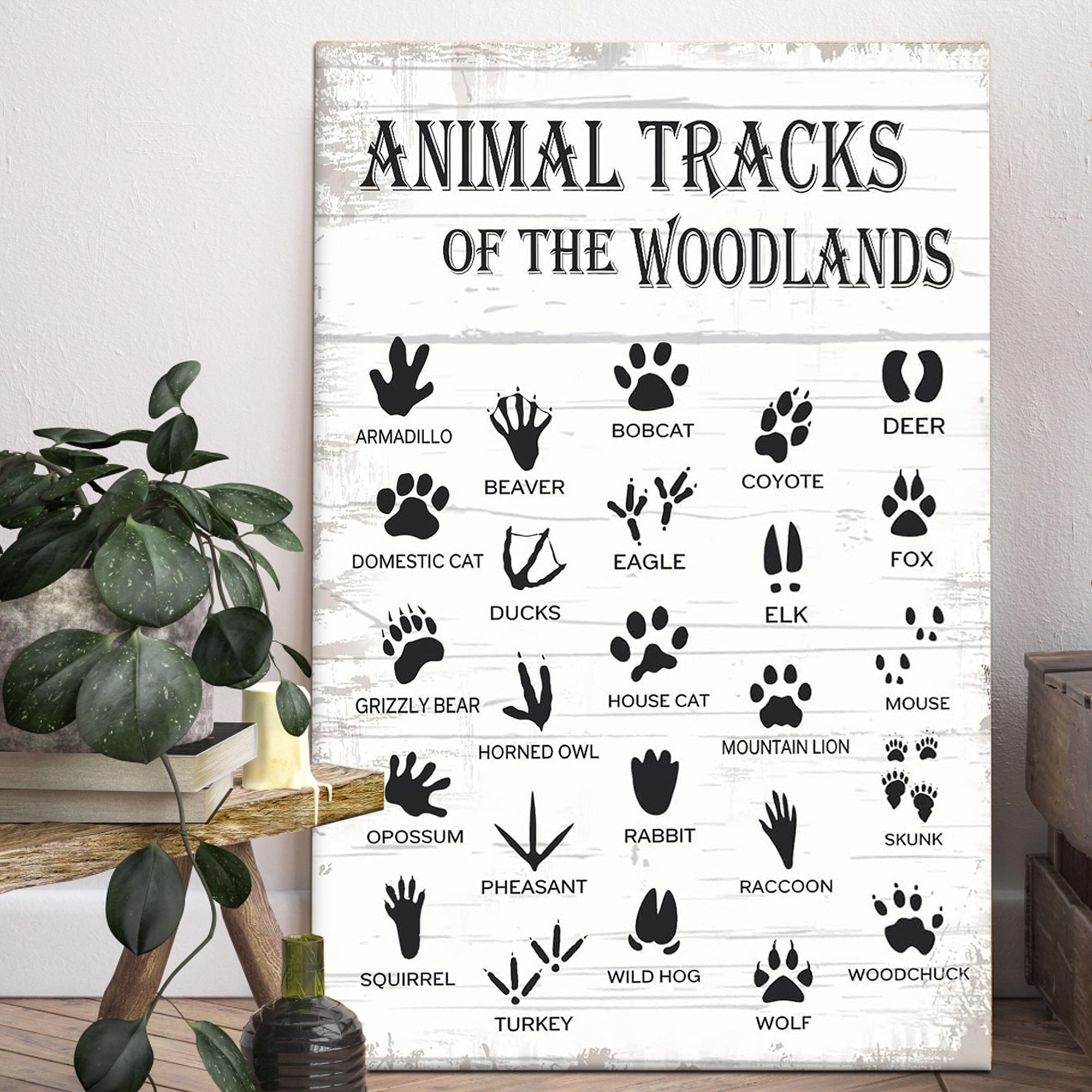 Animal Tracks of the Woodlands Canvas – Rustic Cabin Wall Art for Hunters & Nature Lovers