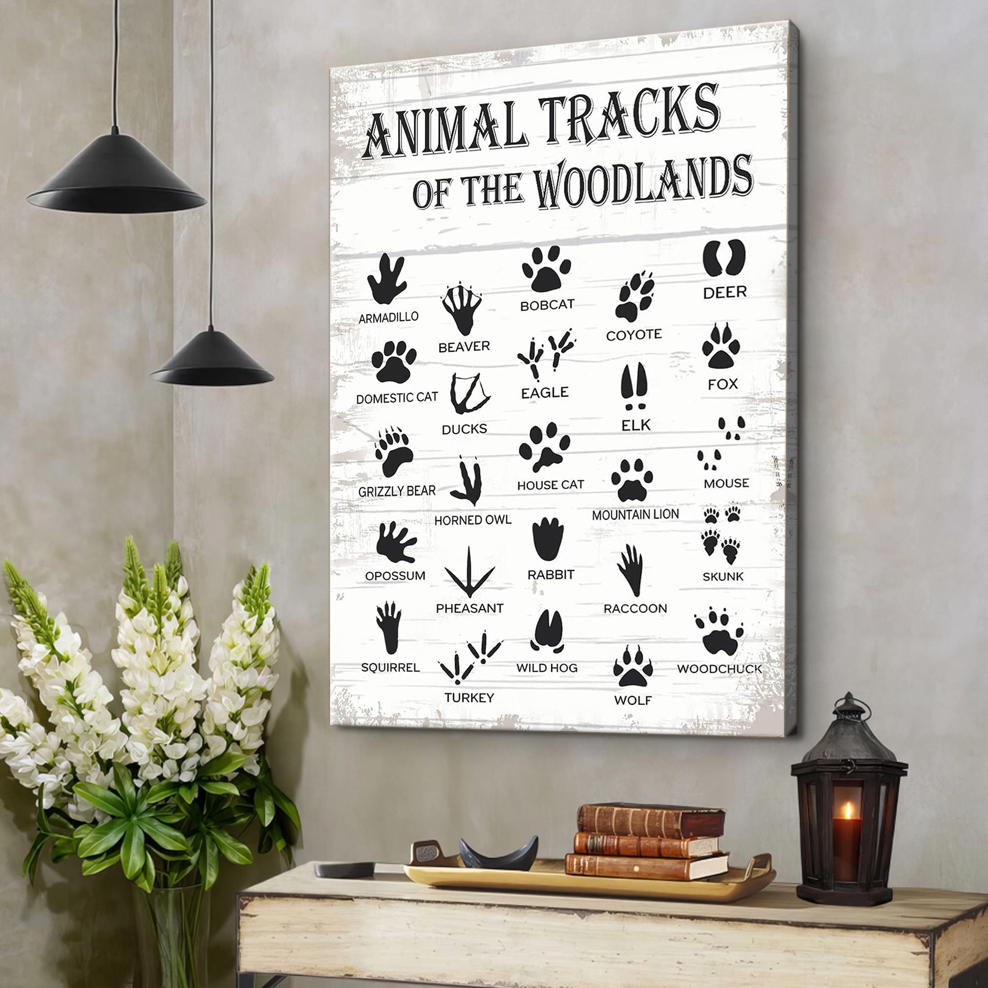 Animal Tracks of the Woodlands Canvas – Rustic Cabin Wall Art for Hunters & Nature Lovers