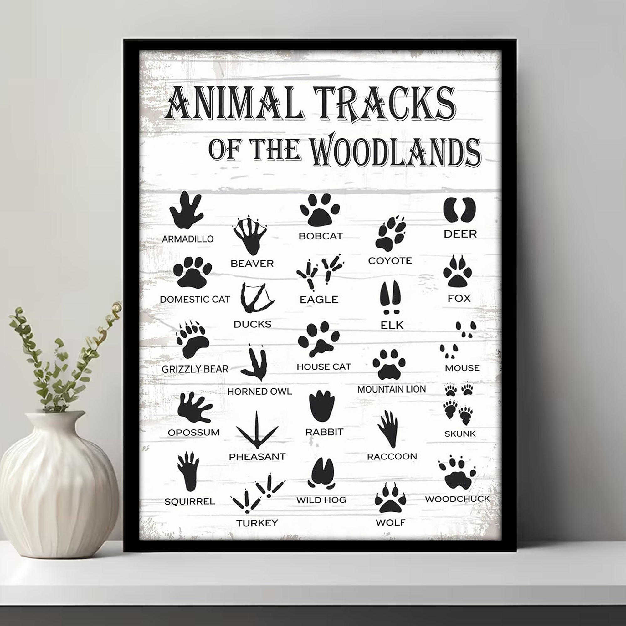 Animal Tracks of the Woodlands Canvas – Rustic Cabin Wall Art for Hunters & Nature Lovers