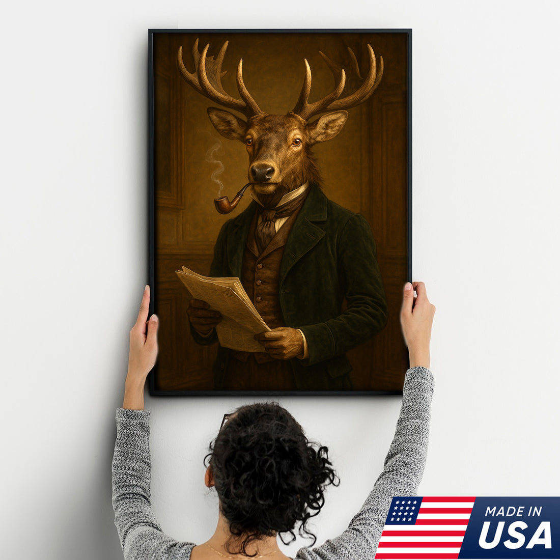 Vintage Elk Canvas Wall Art – Rustic Lodge Cabin Decor for Hunters, Man Cave & Rustic Home Style