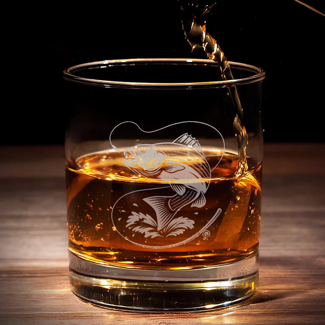 Fishing Engraved Whiskey Glass, Fishing Rocks Glass Gift for Fisherman & Outdoorsmen