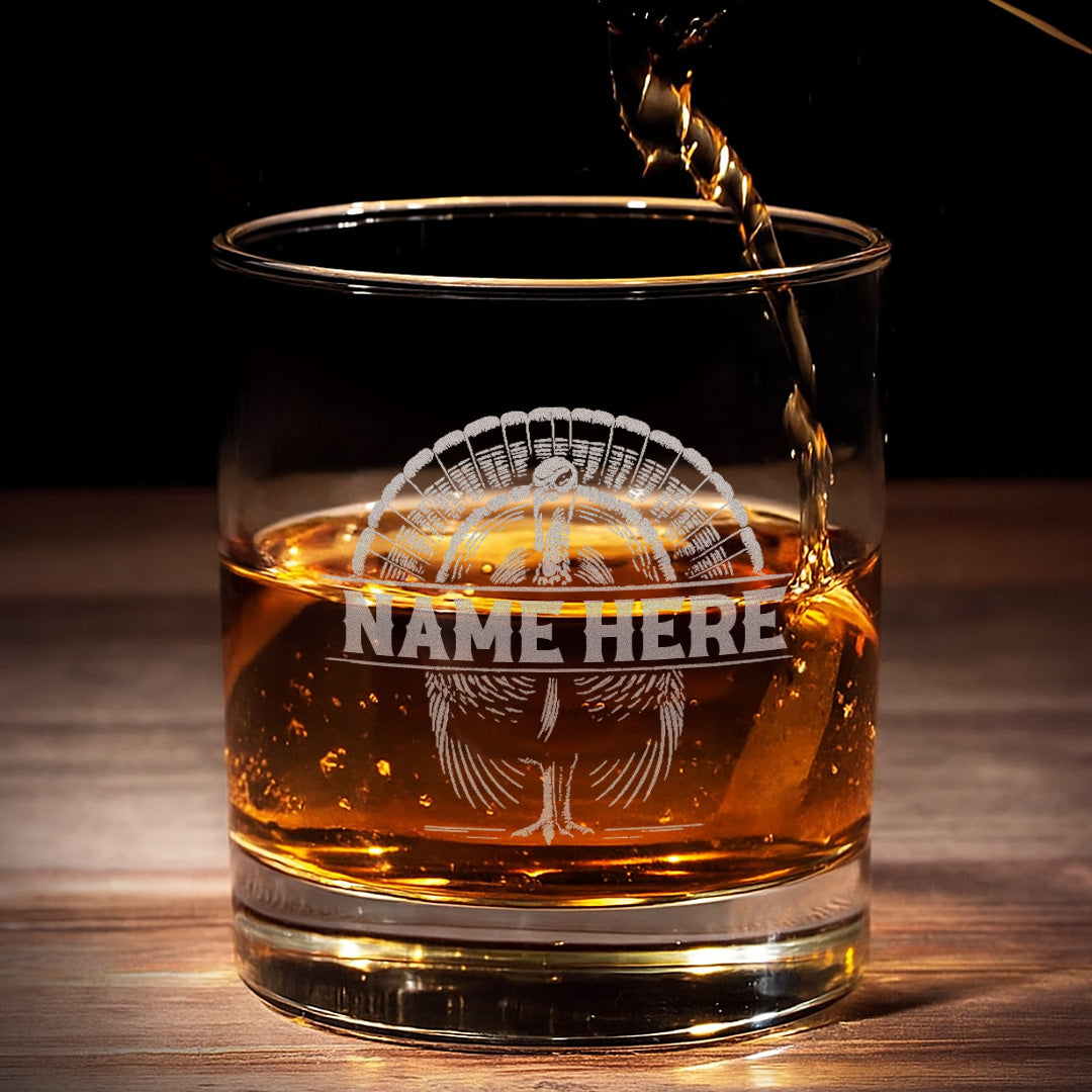 Personalized Turkey Whiskey Glass – Unique Gift for Hunters, Outdoorsmen & Whiskey Lovers