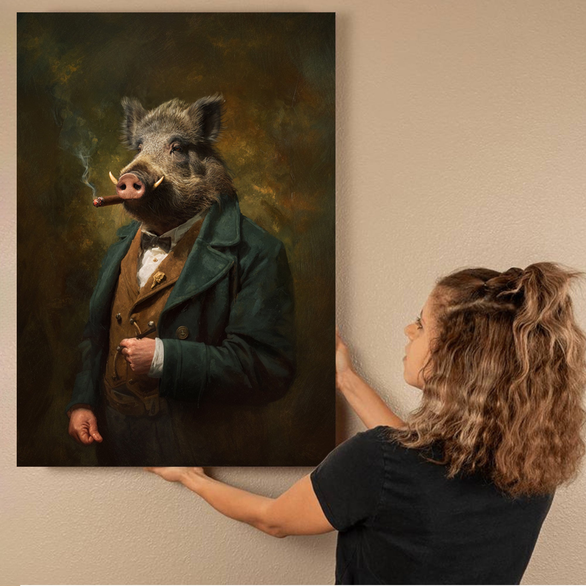 Smoking Wild Boar Canvas – Funny Rustic Wall Art for Hunters