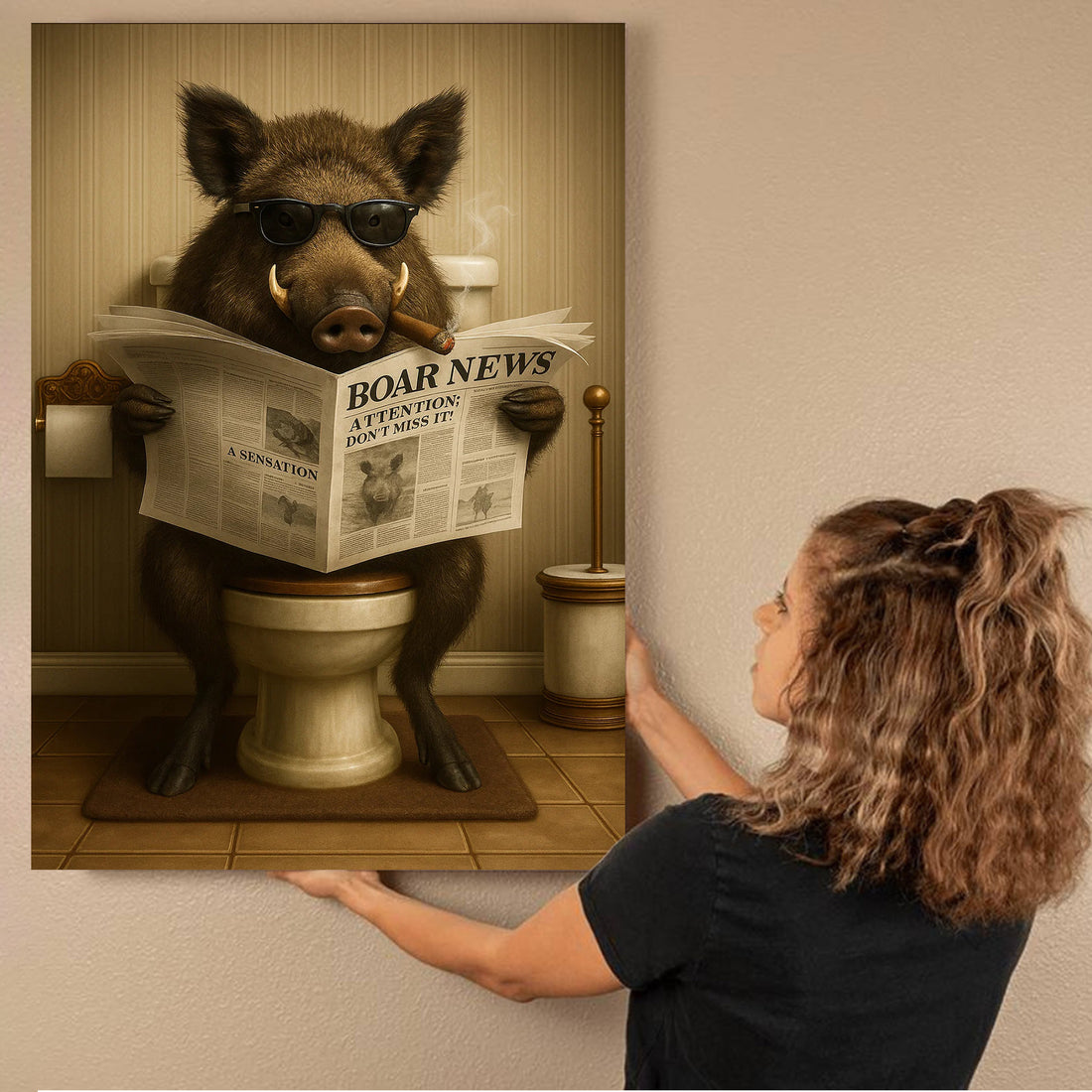 Smoking Boar Canvas – Funny Wildlife Wall Art for Hunters & Animal Lovers