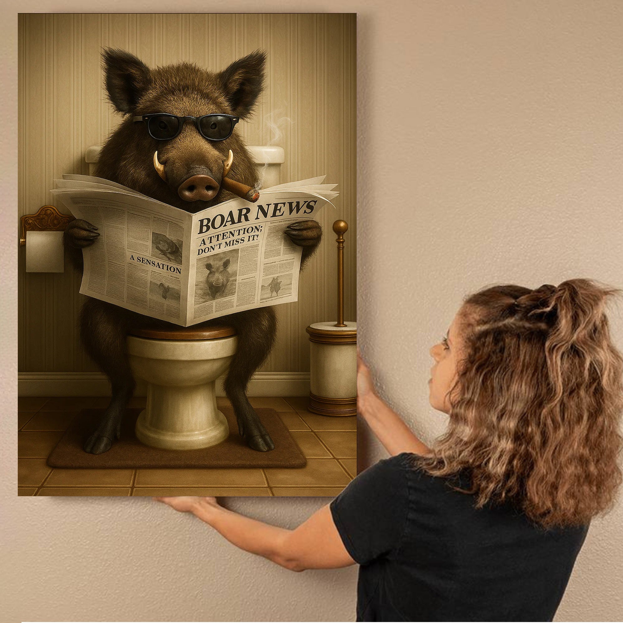 Smoking Boar Canvas – Funny Wildlife Wall Art for Hunters & Animal Lovers