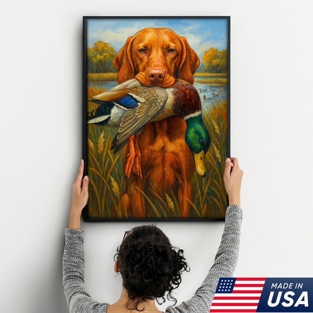 Rustic Hunting Wall Art – Dog and Duck Canvas Print Made in USA