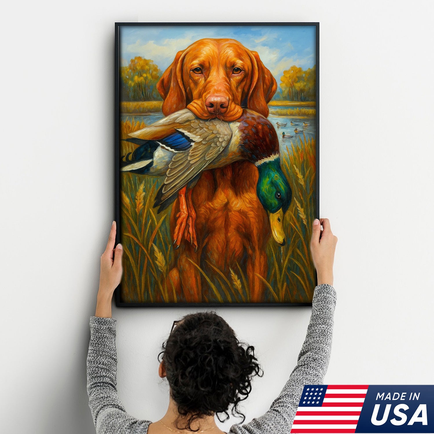 Rustic Hunting Wall Art – Dog and Duck Canvas Print Made in USA