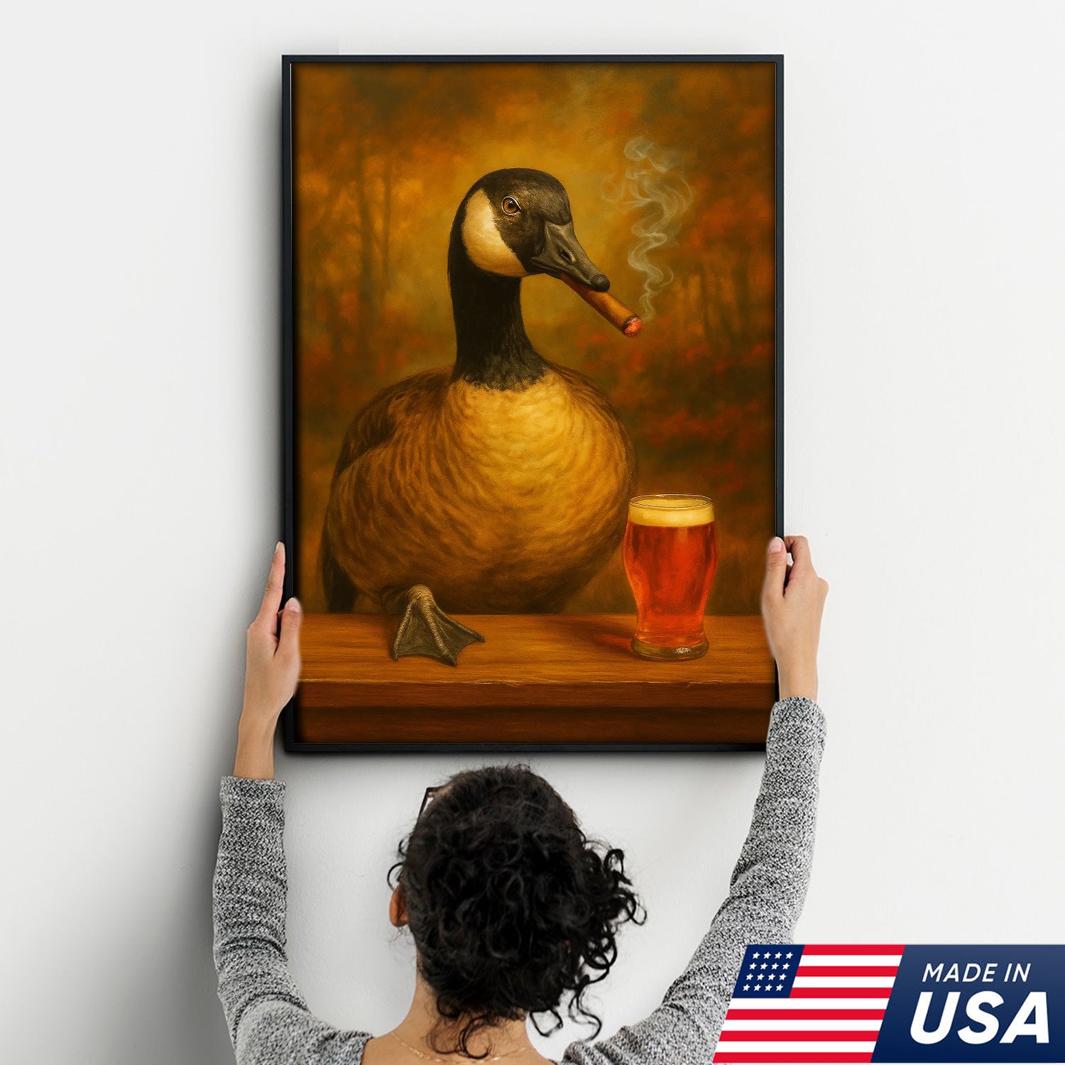 Funny Goose Smoking & Drinking Cocktail Glasses Canvas – Farmhouse Cabin Wall Art