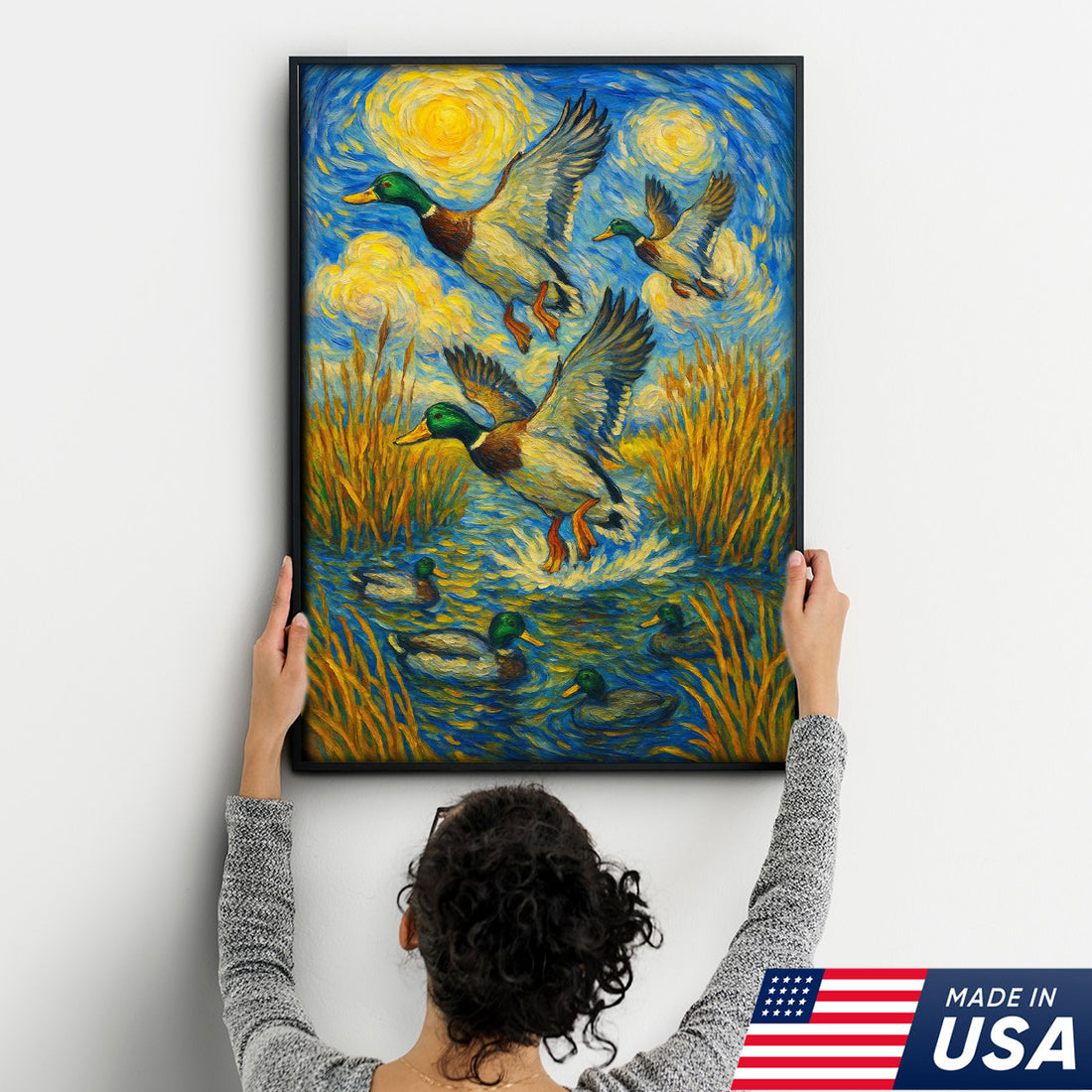 Flying Mallard Duck Hunting Canvas – Rustic Wildlife Wall Art USA Made