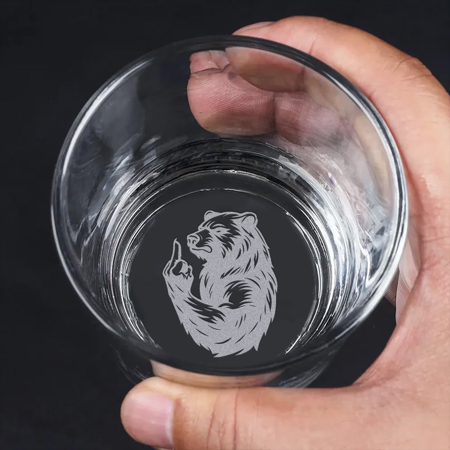 Bear Engraved Whiskey Glass – Funny Middle Finger Whiskey Glass for Men, Unique Barware Gift
