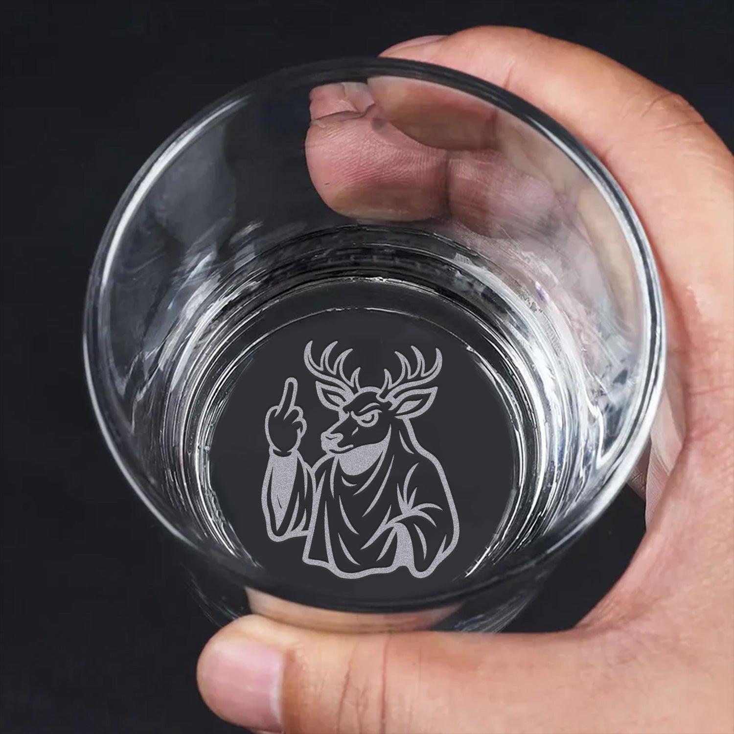 Deer Halloween Engraved Whiskey Glass – Funny Middle Finger Gifts for Hunters & Whiskey Lovers,