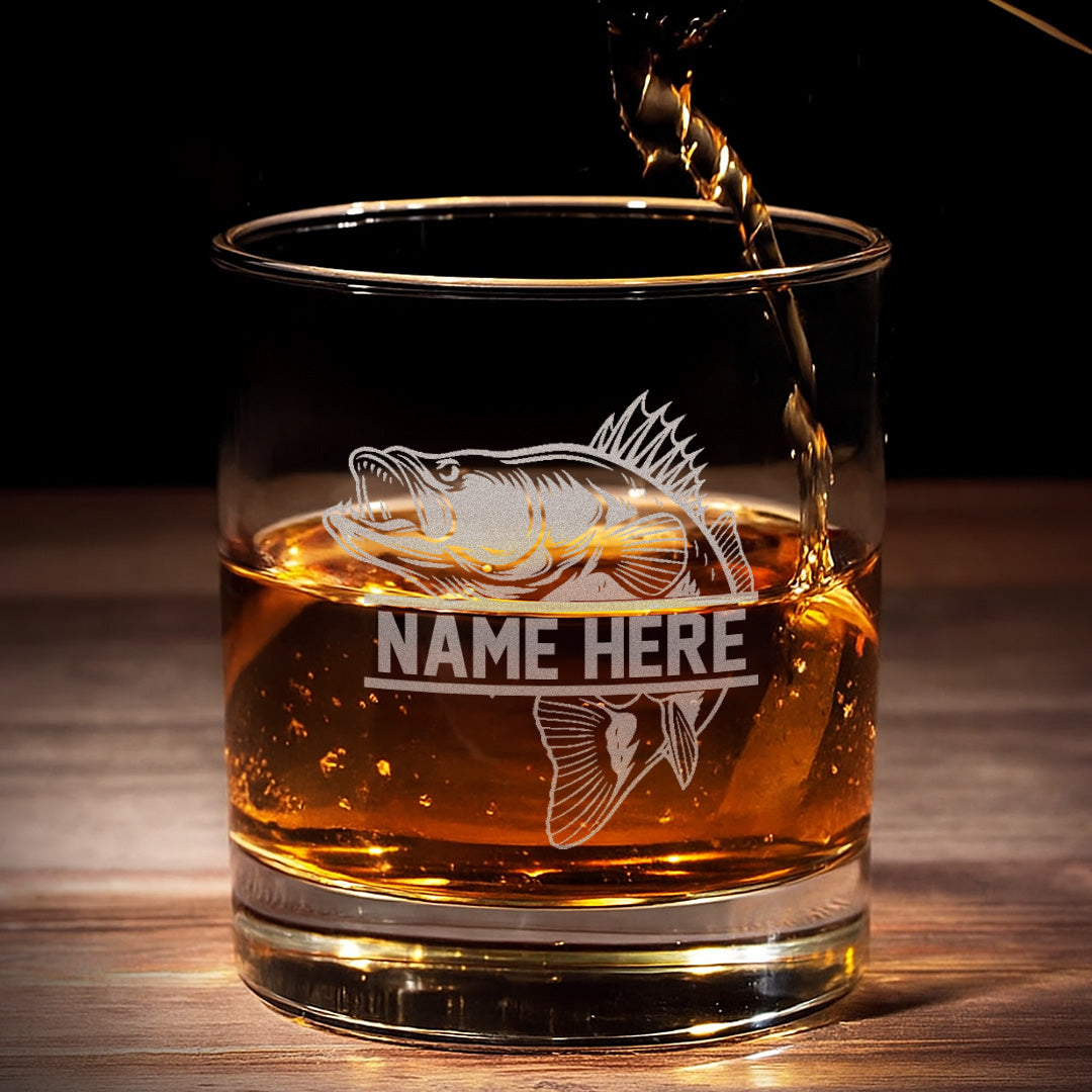 Personalized Fishing Whiskey Glass, Custom Engraved Bass Whiskey Glass Gift for Fishermen 2025 Limited Edition