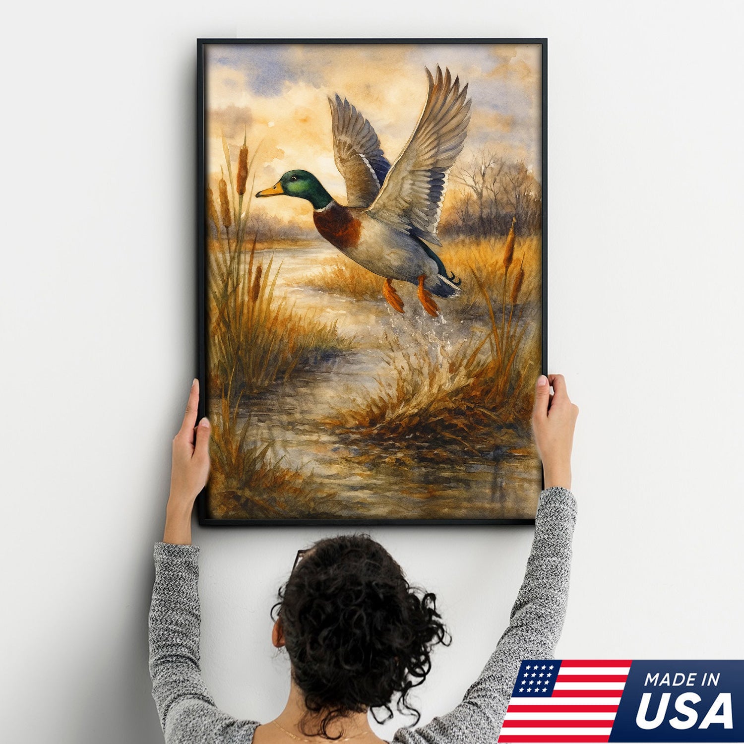 Set of 4 Hunting & Wildlife Canvas Wall Art – Bass, Deer, Turkey & Mallard – Rustic Cabin Lodge Décor