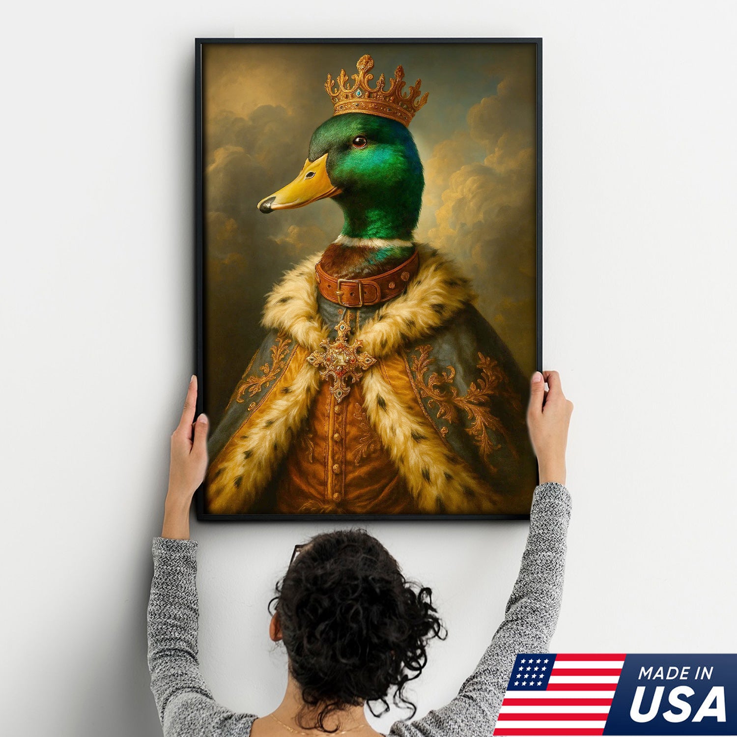 Royal Mallard King Canvas – Crowned Duck Portrait Wall Art, Vintage Baroque Animal Print