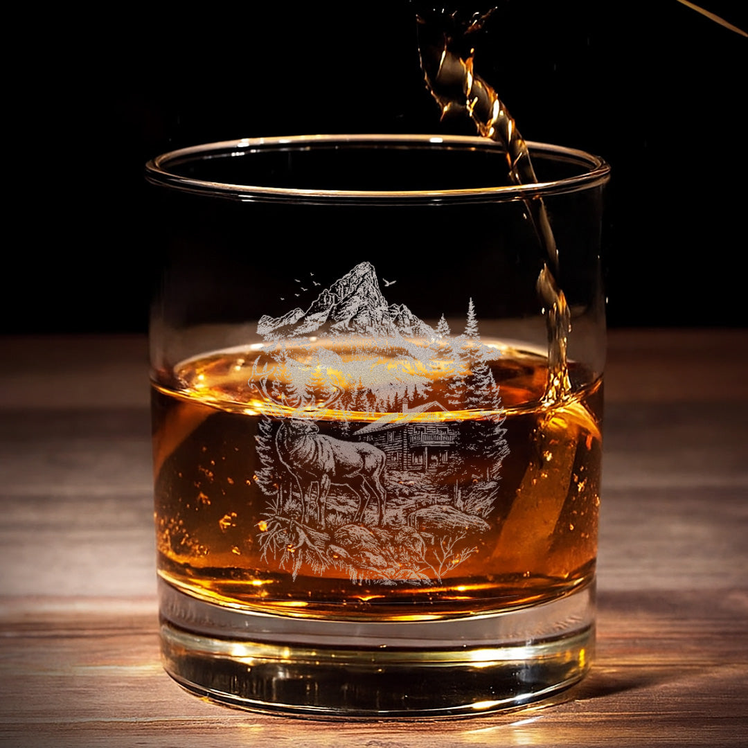 Deer Forest Whiskey Glass – Custom Engraved Mountain Cabin Hunting Gift for Outdoorsmen 2025 Limited Edition