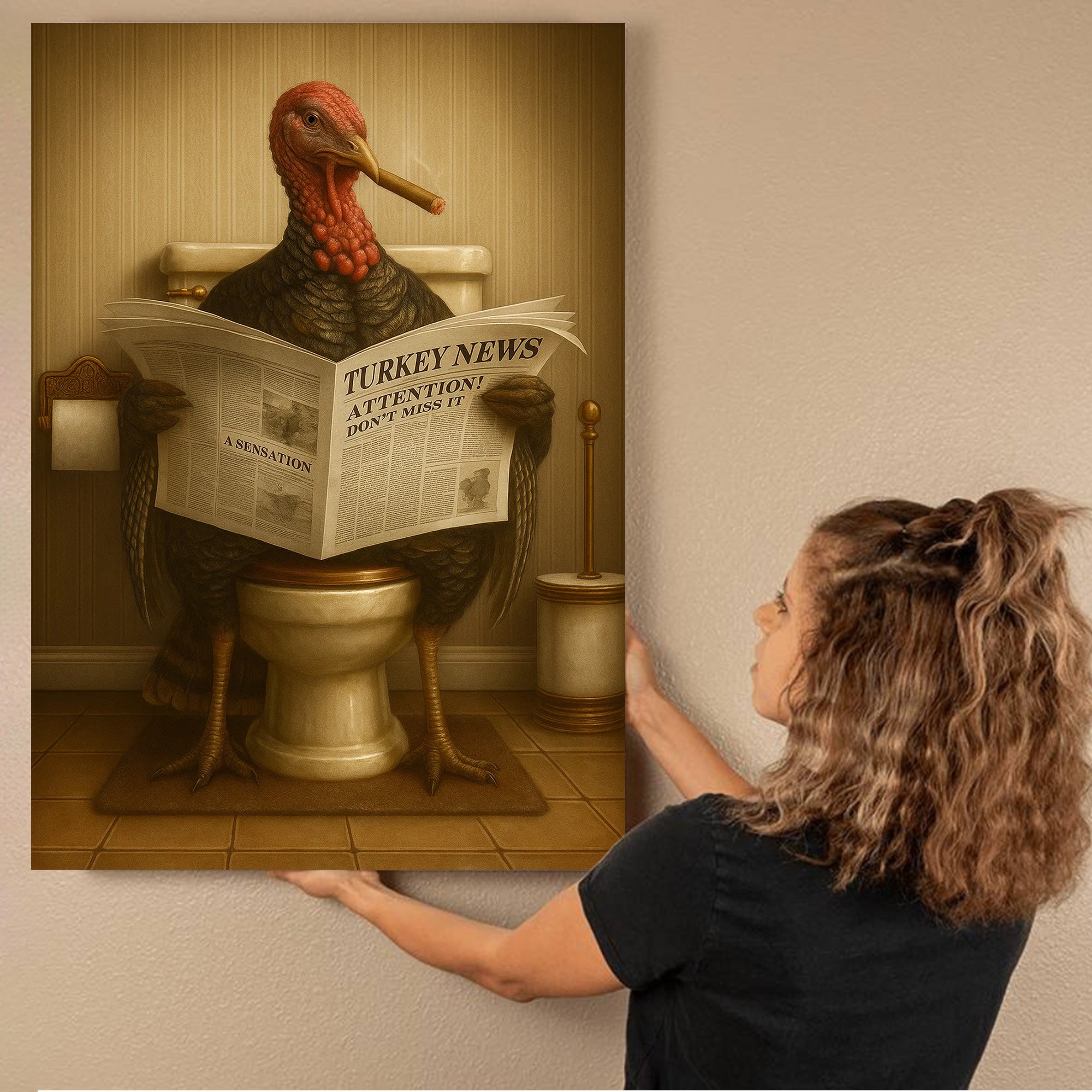 Smoking Turkey Canvas – Funny Bathroom Wall Art for Hunters & Farmhouse Decor