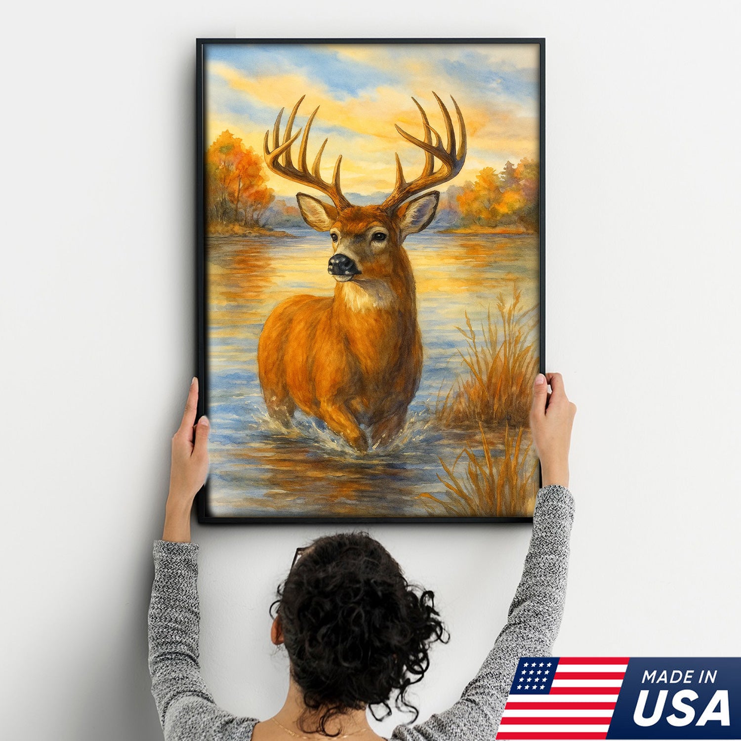 Set of 4 Hunting & Wildlife Canvas Wall Art – Bass, Deer, Turkey & Mallard – Rustic Cabin Lodge Décor