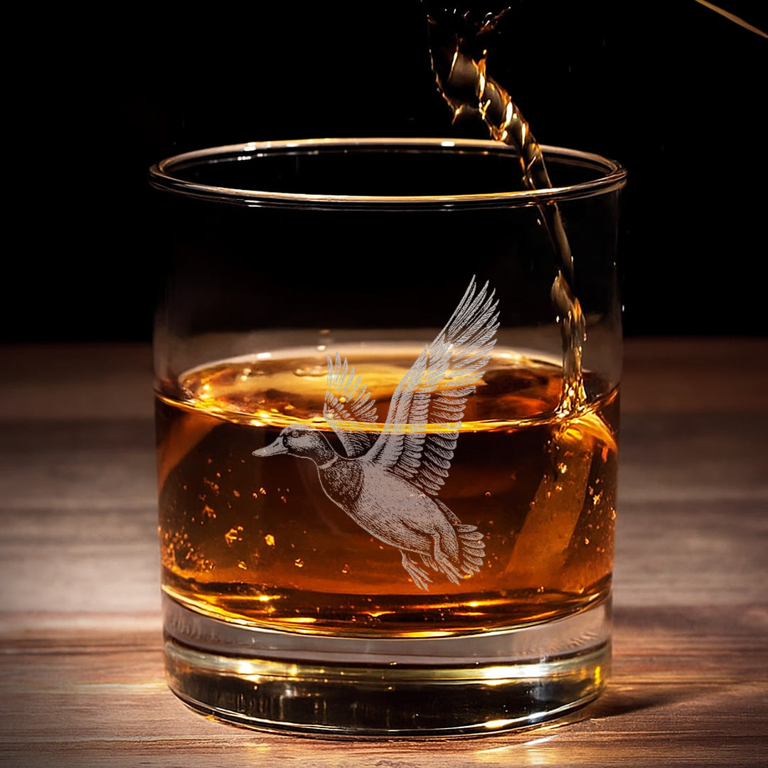 Duck Hunting Whiskey Glass – Custom Engraved Flying Duck Whiskey Glass Gift for Waterfowl Hunters 2025 Limited Edition