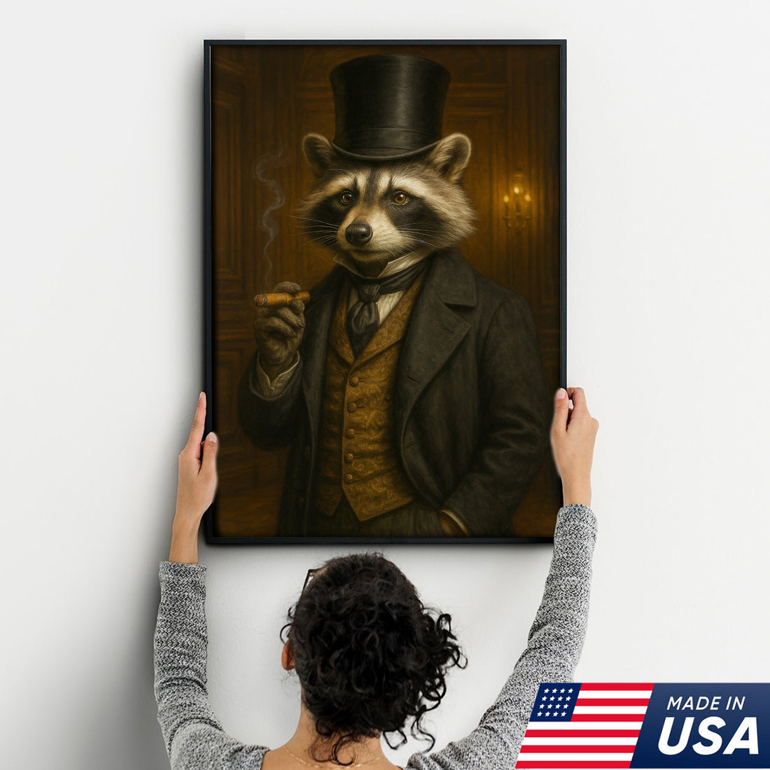Victorian Gentleman Raccoon Canvas – Whimsical Animal Portrait for Quirky Home Decor & Man Cave