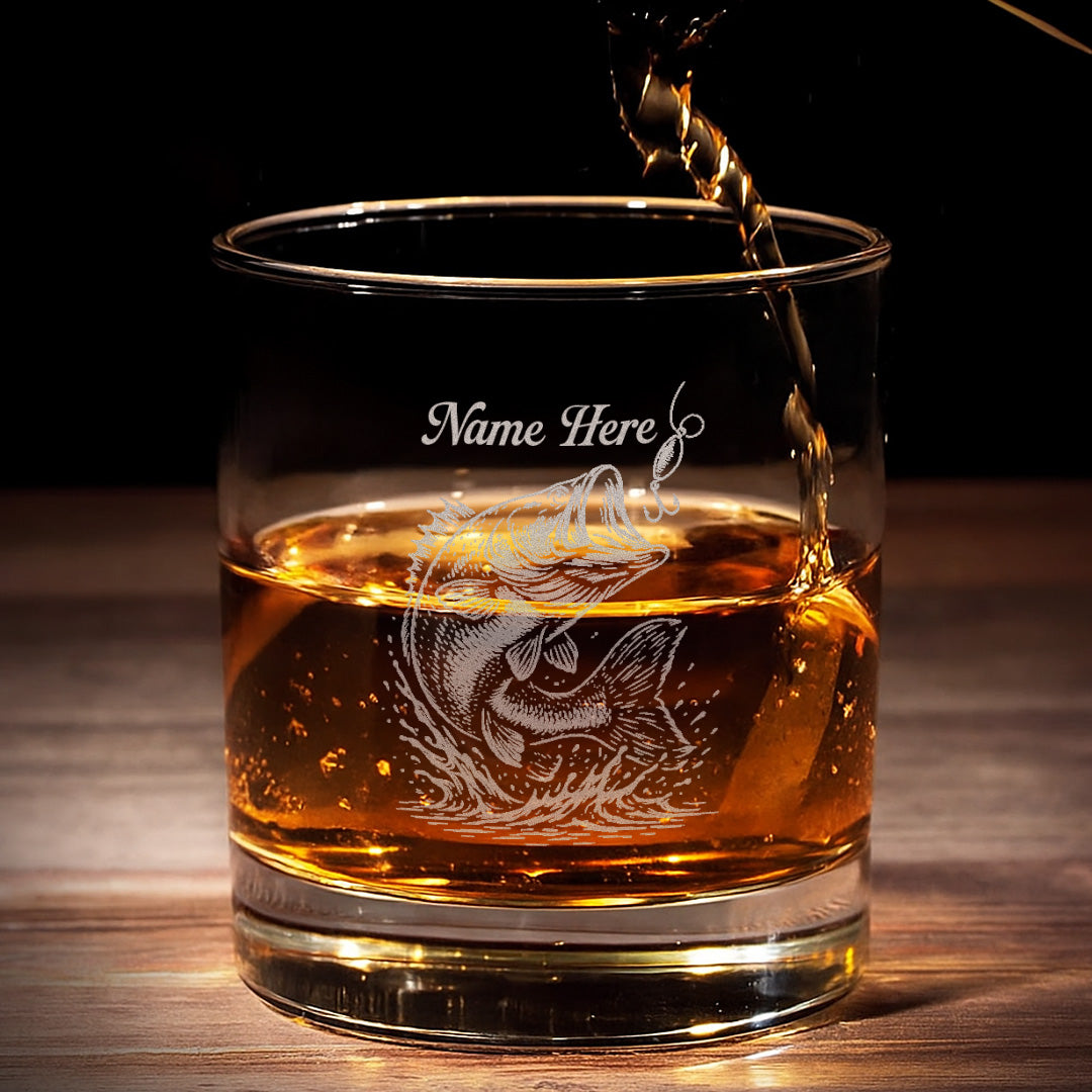 Personalized Bass Fishing Whiskey Glass – Custom Engraved Fisherman Gift with Name 2025 Limited Edition